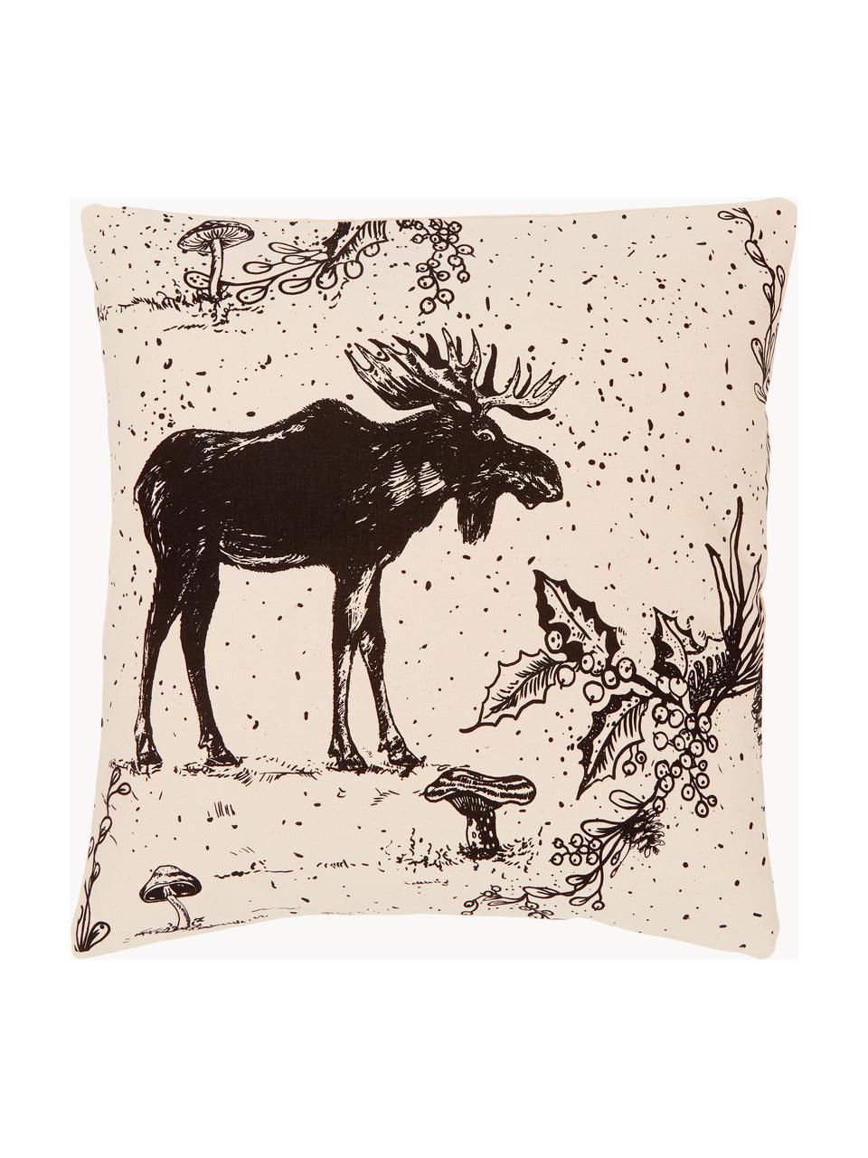 Housses de coussin 45x45 Animal Toile, 2 élém., 100 % coton bio, certifié GOTS, Beige clair, noir, larg. 45 x long. 45 cm