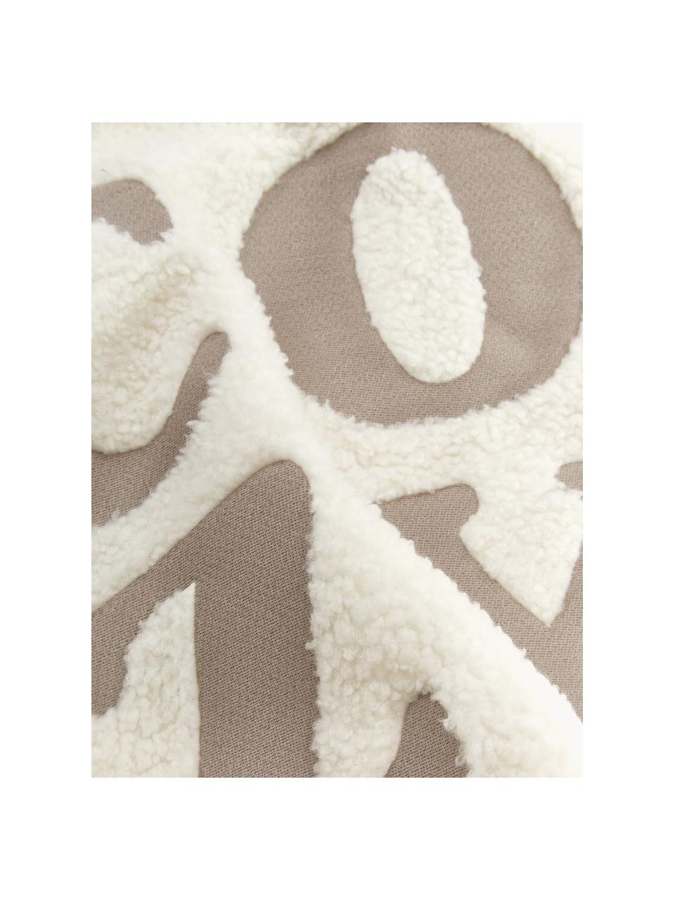 Funda de cojín de borreguillo bordada Cozy, Crema, beige, An 45 x L 45 cm