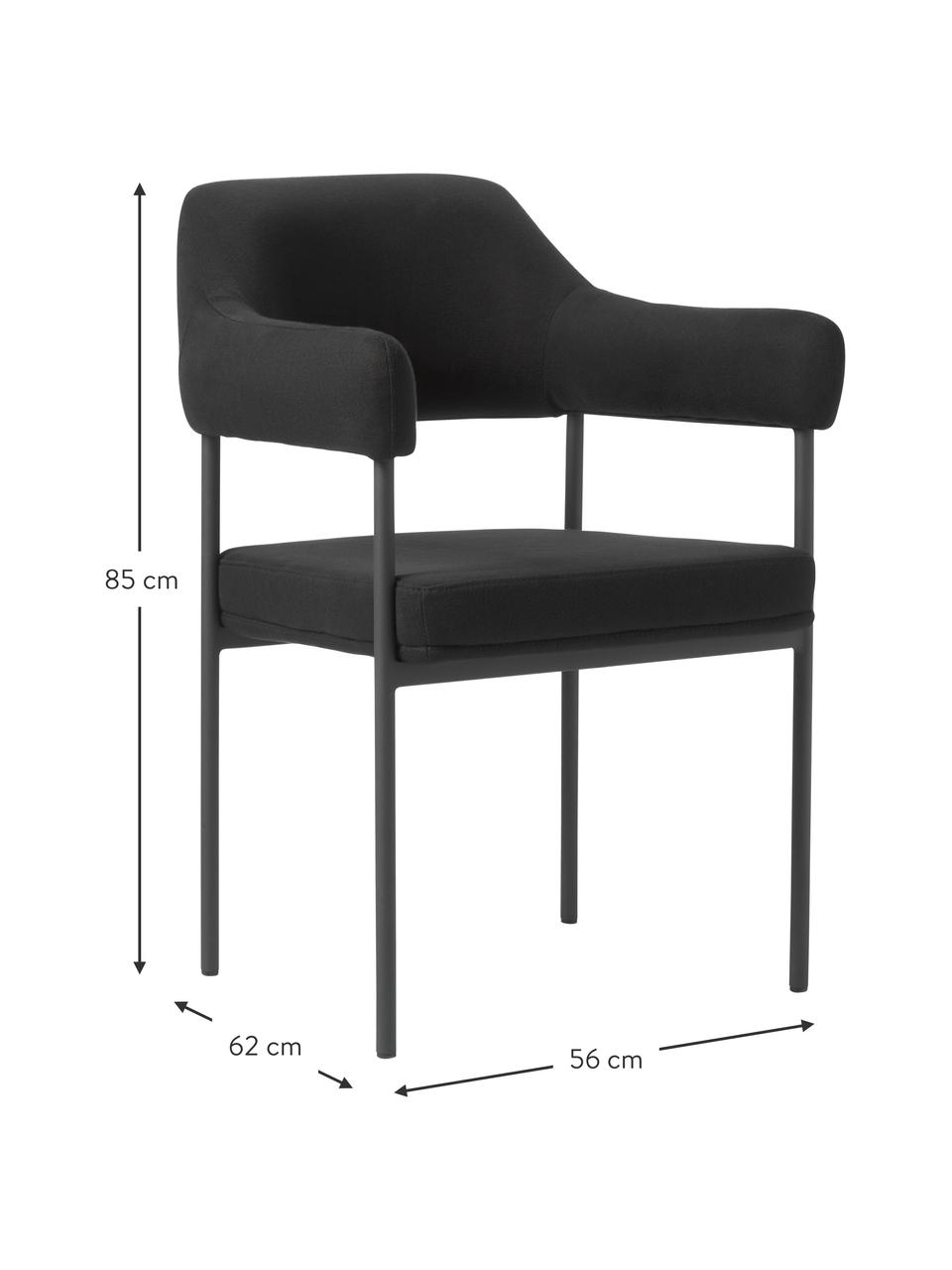 Chaise à accoudoirs rembourrée Zoe, Tissu noir, larg. 56 x prof. 62 cm