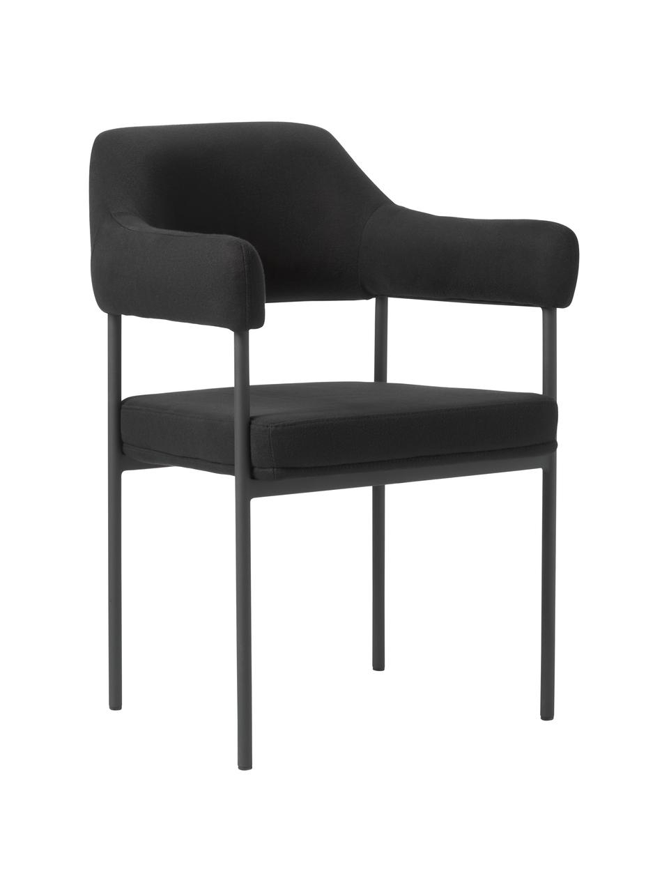 Sedia con braccioli imbottita Zoe, Rivestimento: 100% poliestere Il rivest, Struttura: metallo verniciato a polv, Tessuto nero, Larg. 56 x Prof. 62 cm