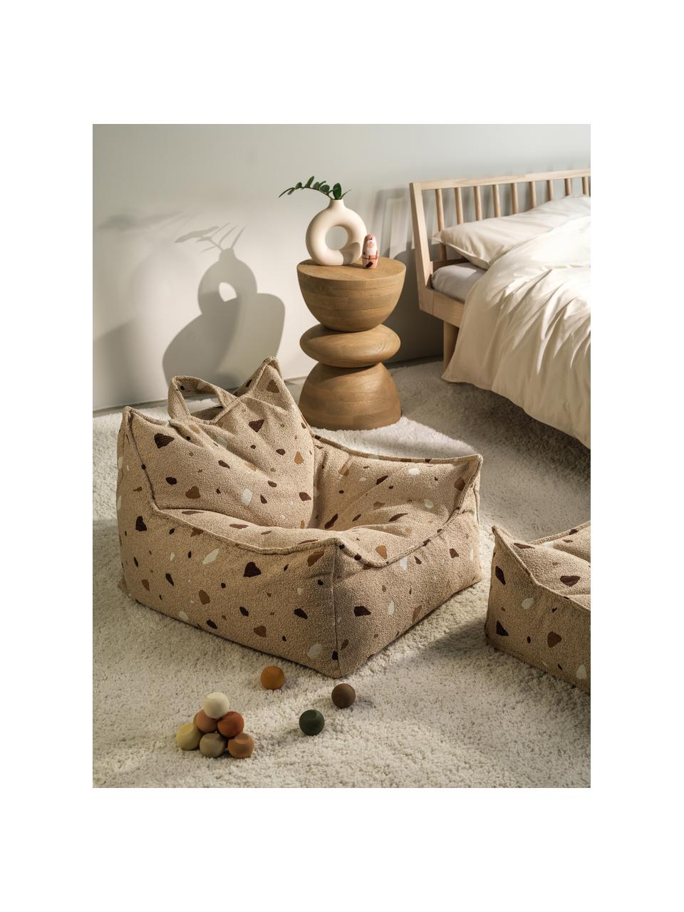 Poltrona sacco per bambini in bouclé fatta a mano Sugar, Beige bouclé, effetto terrazzo, Larg. 70 x Prof. 80 cm