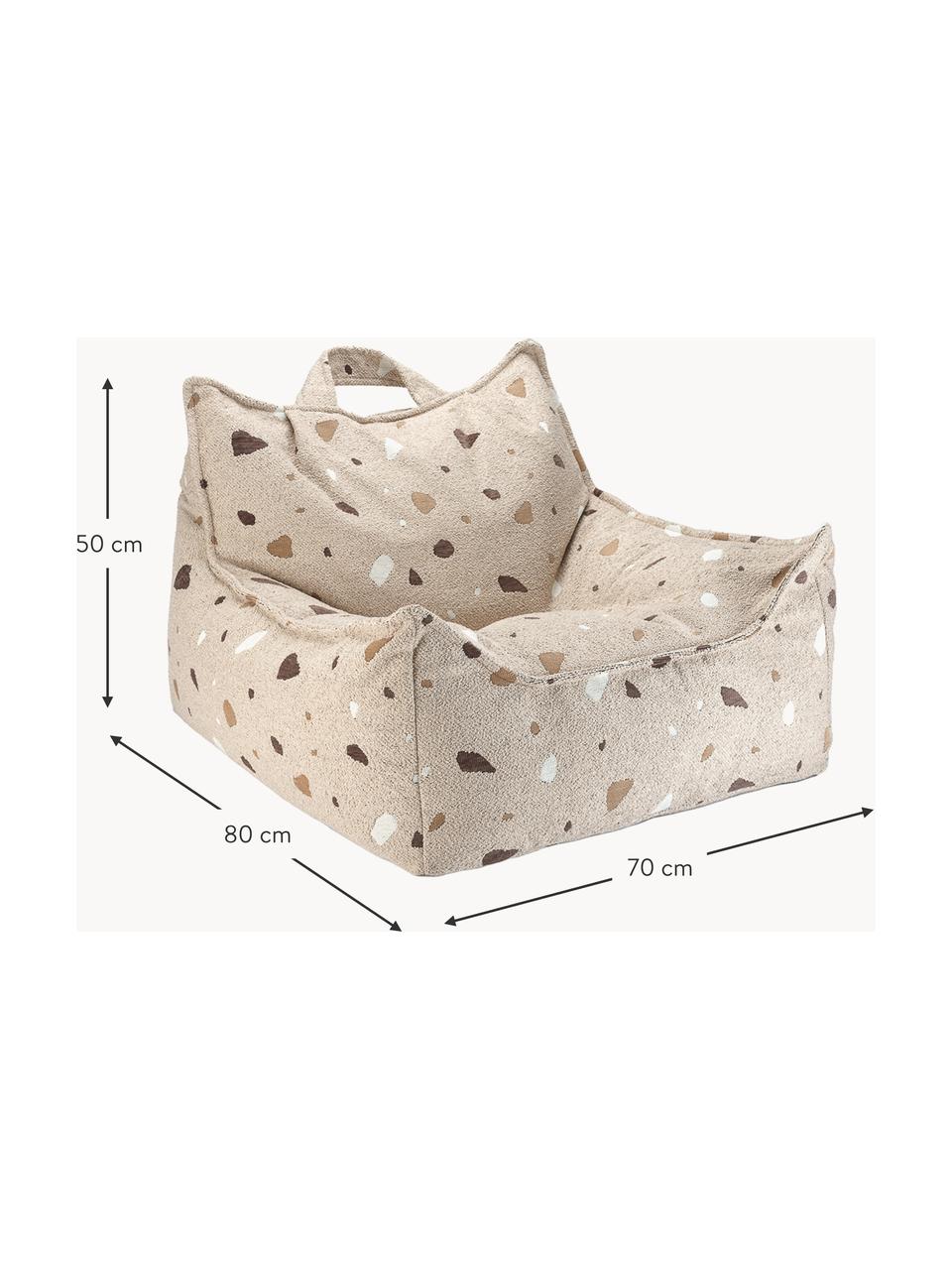 Fauteuil poire en bouclette pour enfants fait main Sugar, Bouclette beige, aspect terrazzo, larg. 70 x haut. 80 cm