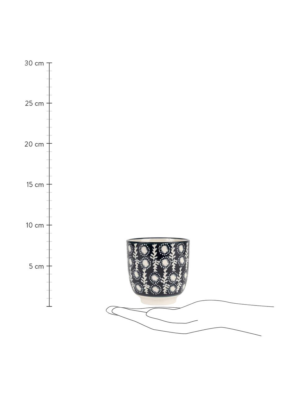 Tazas de café expreso Veg-Girly, 4 uds., Gres, Azul oscuro, blanco, mostaza, Ø 8 x Al 8 cm, 150 ml