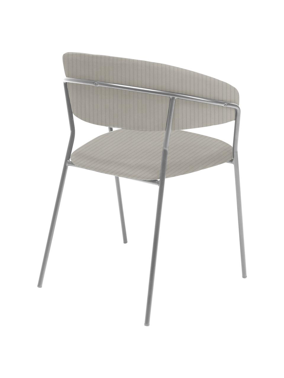 Fluwelen stoelen Belle, 2 stuks, Bekleding: fluweel (100% polyester) , Frame: gepoedercoat staal, Fluweel grijs, chroomkleurig, B 57 x H 54 cm
