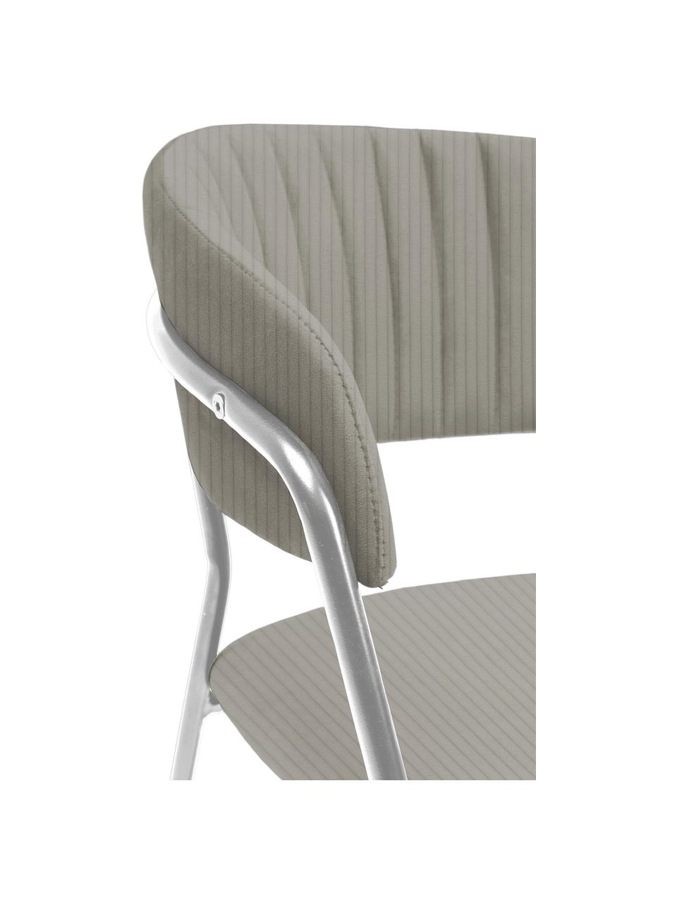 Fluwelen stoelen Belle, 2 stuks, Bekleding: fluweel (100% polyester) , Frame: gepoedercoat staal, Fluweel grijs, chroomkleurig, B 57 x H 54 cm