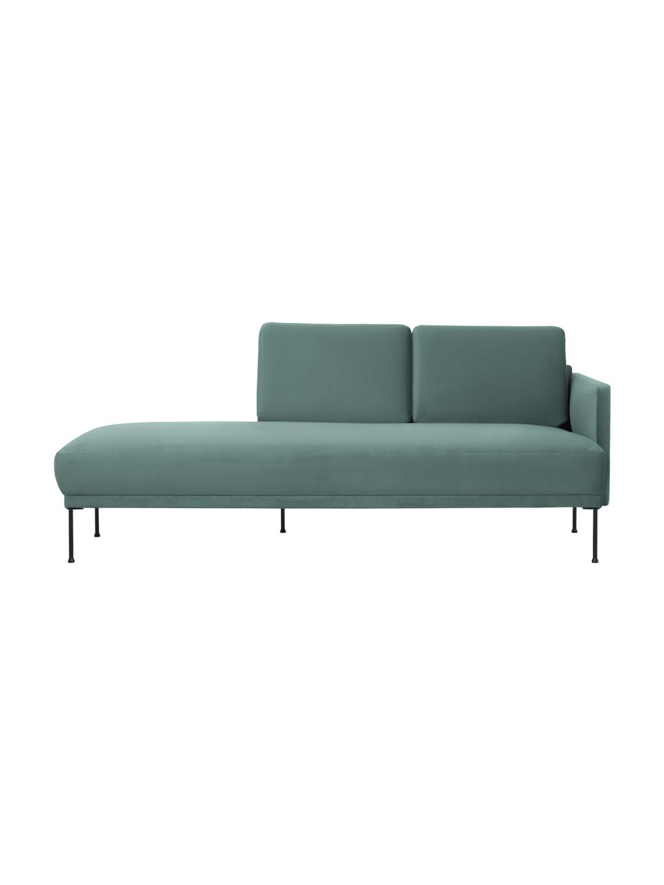 Zamatový šezlong s kovovými nohami Fluente, Zamatová svetlozelená, Š 202 x H 85 cm, s operadlom napravo