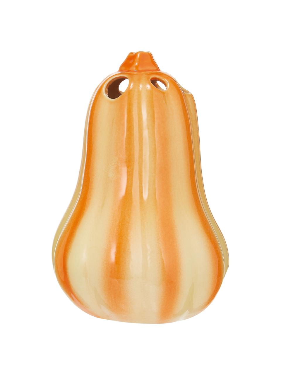 Handgefertigte Vase Pumpkin aus Steingut, Steingut, Orange, Ø 12 x H 18 cm