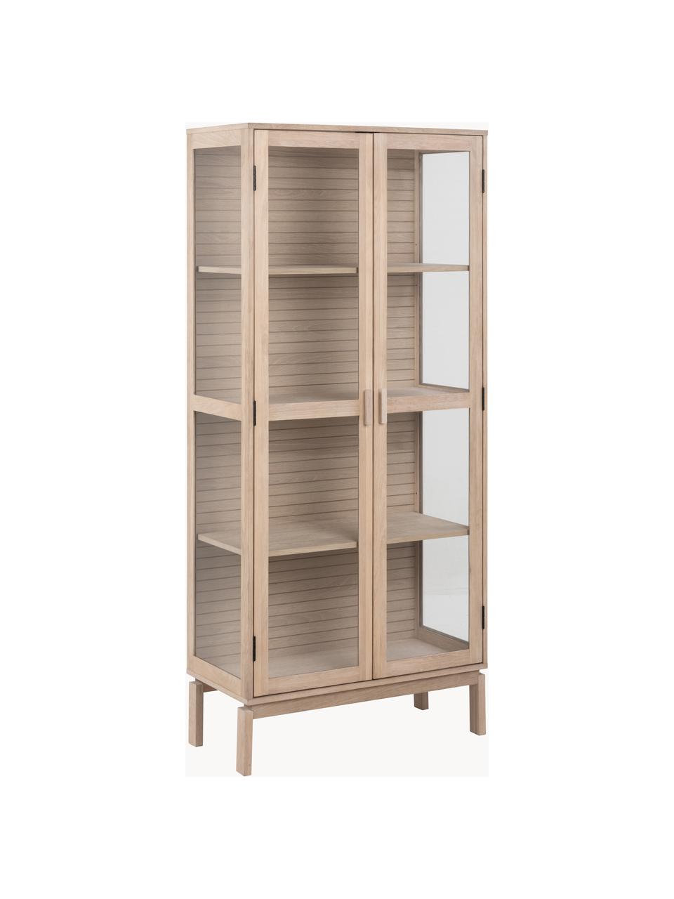 Vitrina de madera con puertas de vidrio Linley, Estructura: chapa de roble, Madera de roble, transparente, An 80 x Al 180 cm