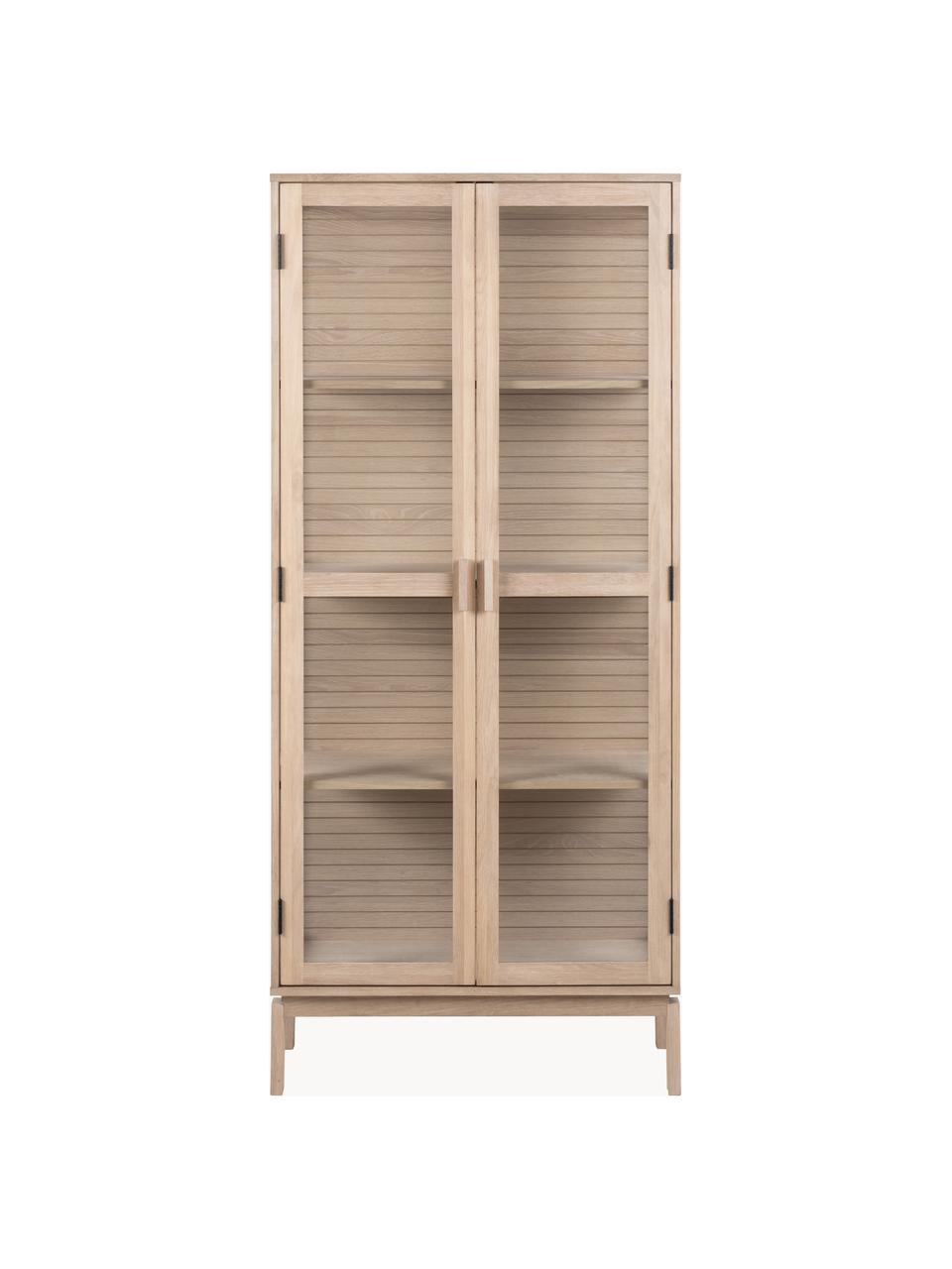 Vitrina de madera con puertas de vidrio Linley, Estructura: chapa de roble, Madera de roble, transparente, An 80 x Al 180 cm