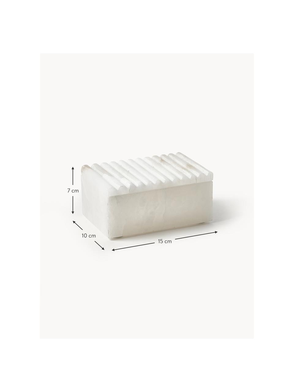 Boîte de rangement à couvercle nervuré Jutta, Albâtre, Blanc, larg. 10 x long. 15 cm