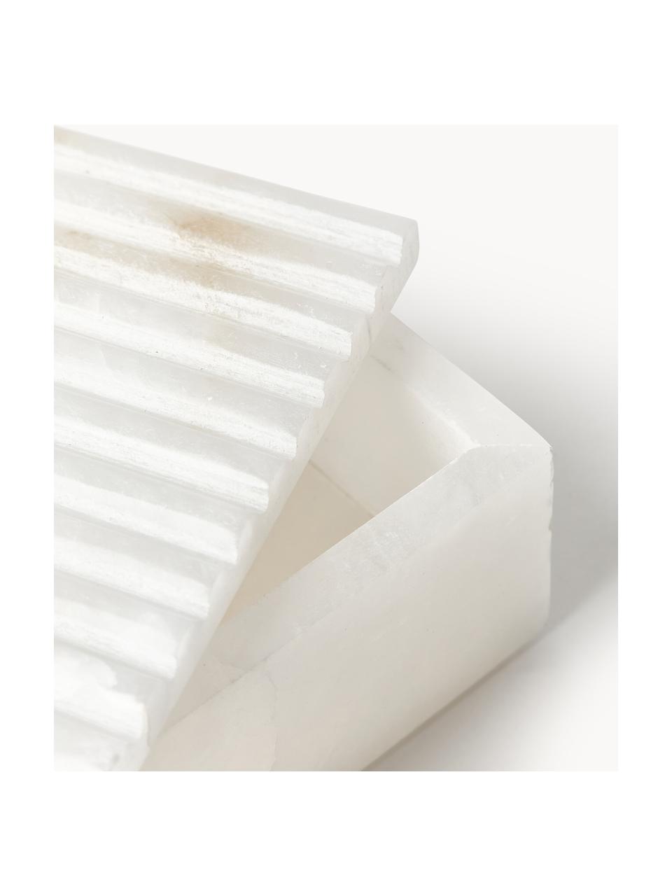 Aufbewahrungsbox Jutta mit geriffeltem Deckel, Alabaster, Weiß, B 10 x L 15 cm
