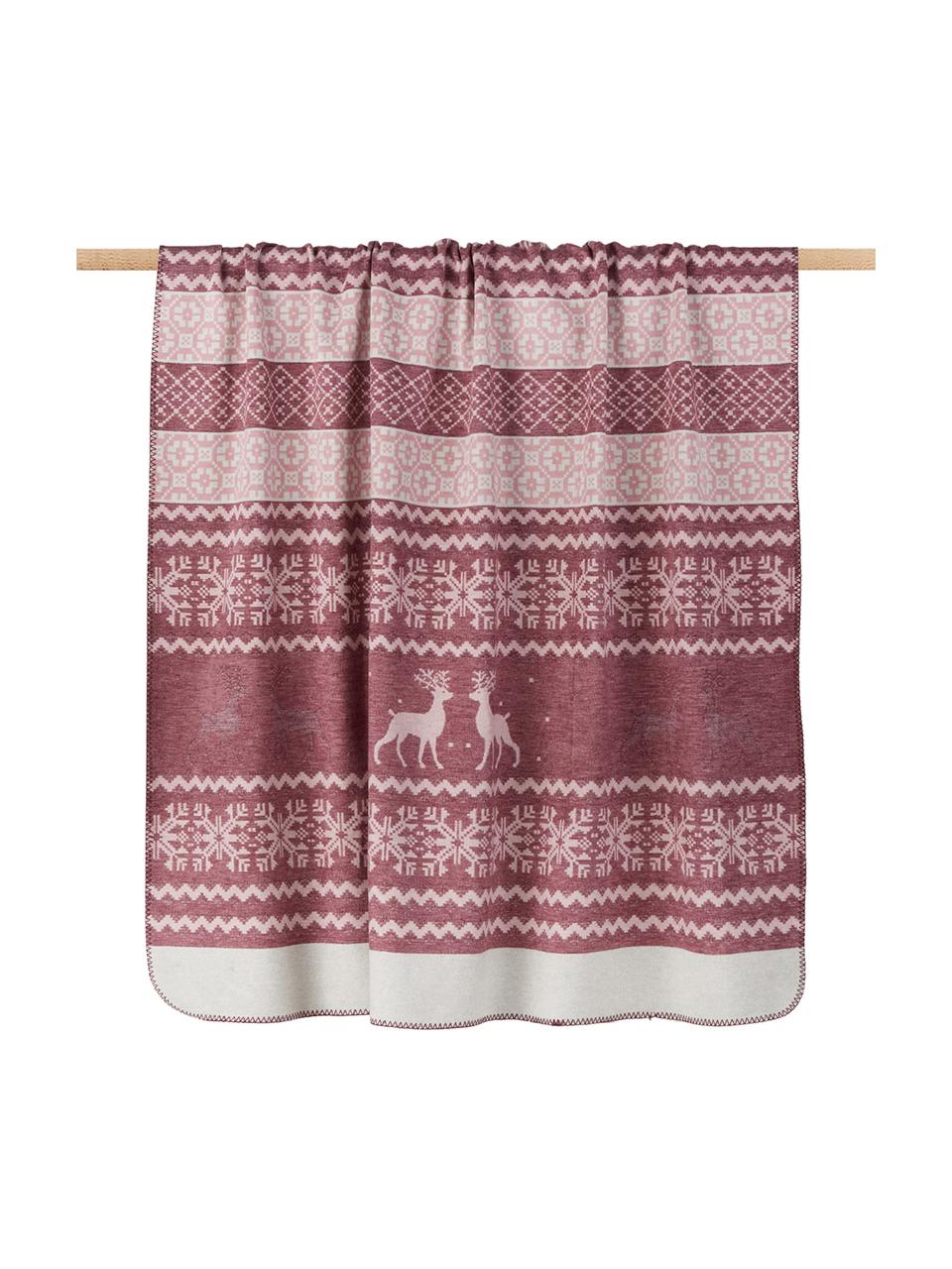 Plaid Lodge, 65% Baumwolle, 35% Polyacryl, Pink, Weinrot, Beige, 150 x 200 cm