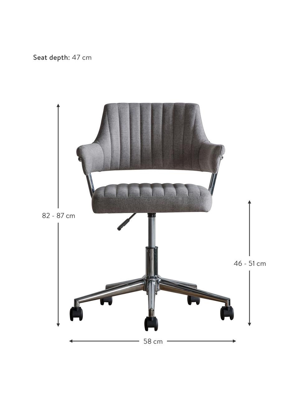 Büro-Drehstuhl McIntyre, höhenverstellbar, Bezug: Polyester, Beine: Metall, galvanisiert, Rollen: Kunststoff (Nylon), Grau, B 58 x T 54 cm