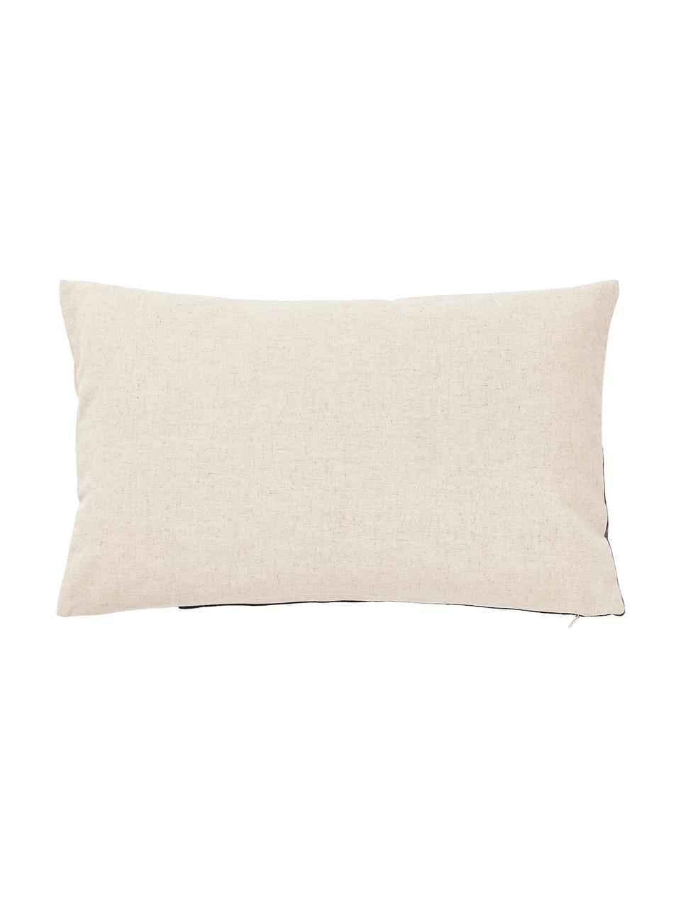 Funda de cojín de terciopelo bordada Farah, Parte superior: mezcla de algodón (70% al, Parte trasera: mezcla de algodón (70% al, Gris oscuro, beige, An 30 x L 50 cm