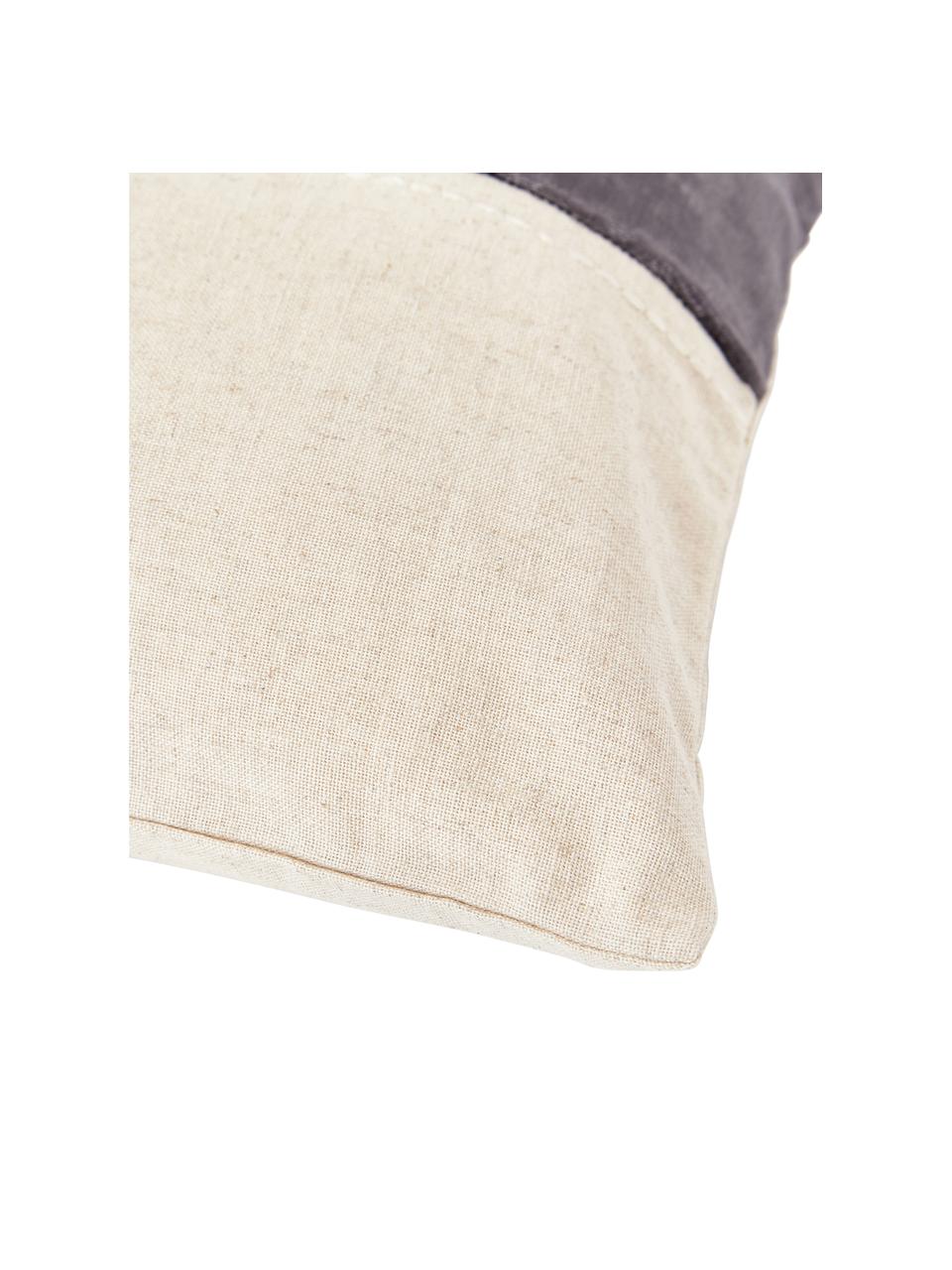 Funda de cojín de terciopelo bordada Farah, Parte superior: mezcla de algodón (70% al, Parte trasera: mezcla de algodón (70% al, Gris oscuro, beige, An 30 x L 50 cm