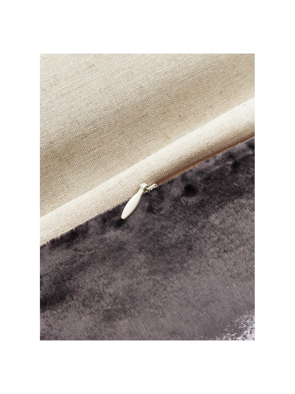 Funda de cojín de terciopelo bordada Farah, Parte superior: mezcla de algodón (70% al, Parte trasera: mezcla de algodón (70% al, Gris oscuro, beige, An 30 x L 50 cm