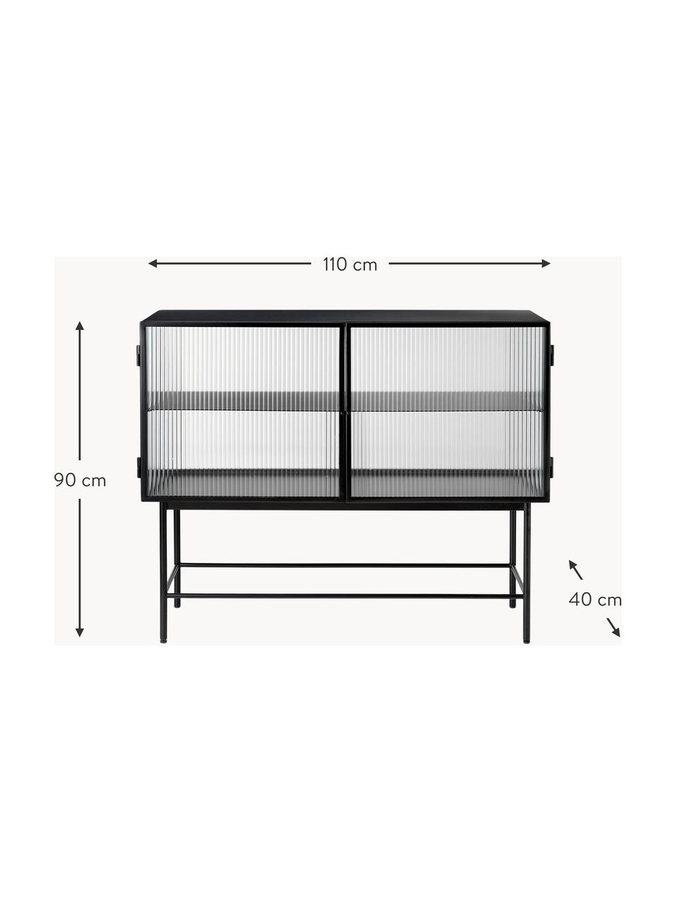 Vitrína se skleněnými dveřmi Haze, Matná černá, transparentní, Š 110 cm, V 90 cm