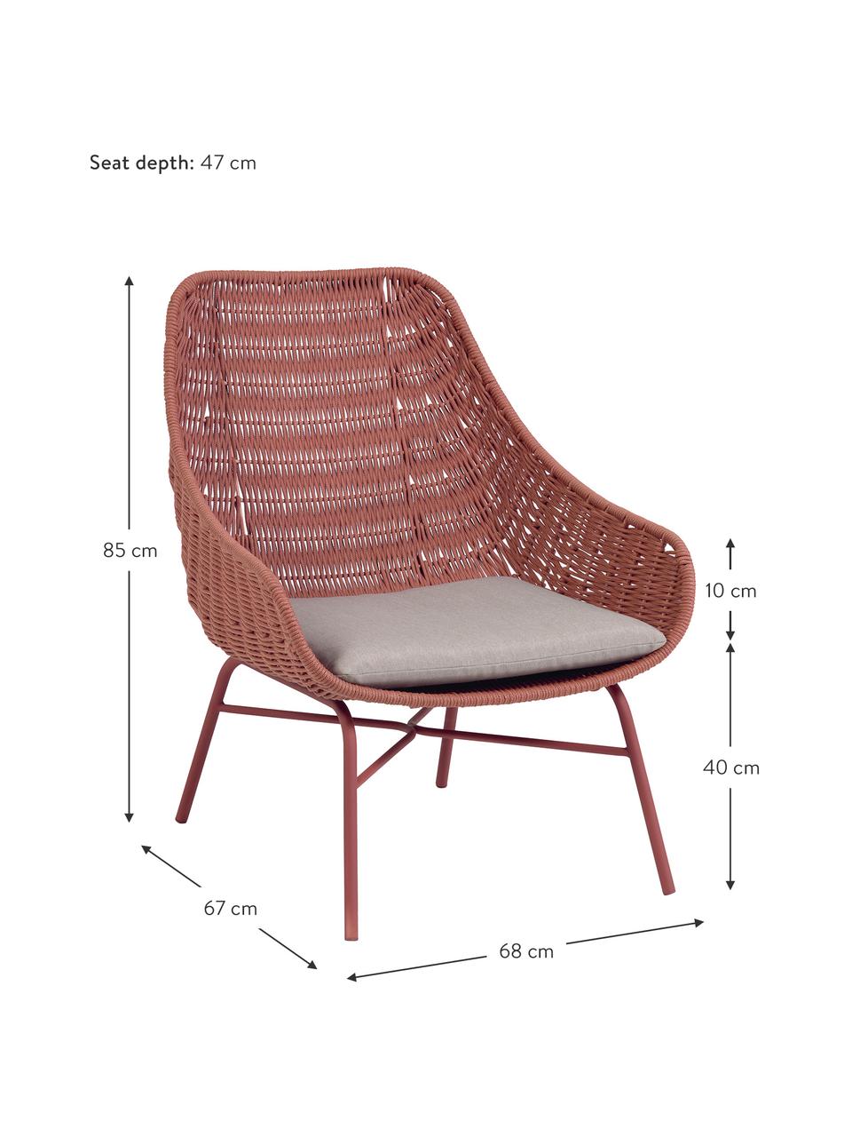 Garten-Loungesessel Abeli, Sitzschale: Seil, gefärbt, Gestell: Metall, verzinkt und lack, Bezug: Stoff, Rosa, B 68 x T 67 cm