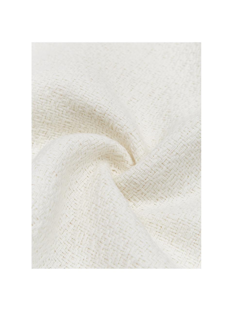 Federa arredo color bianco crema con nappe decorative Lori, 100% cotone, Bianco crema, Larg. 40 x Lung. 40 cm