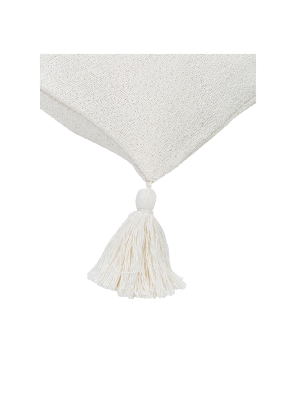 Federa arredo color bianco crema con nappe decorative Lori, 100% cotone, Bianco crema, Larg. 40 x Lung. 40 cm