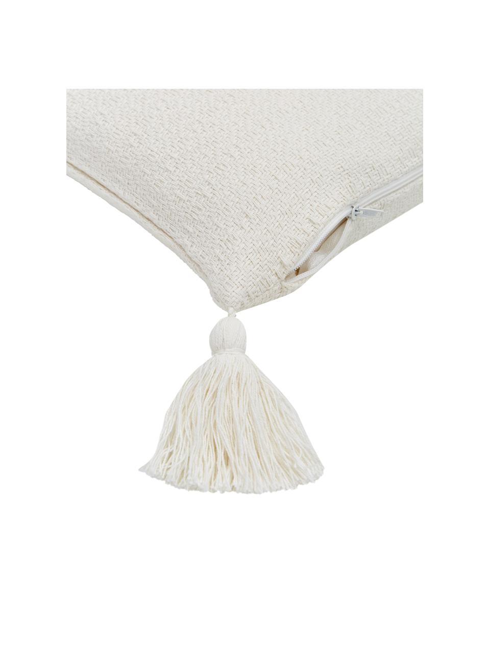 Kissenhülle Lori in Cremeweiß mit dekorativen Quasten, 100% Baumwolle, Cremeweiß, B 40 x L 40 cm