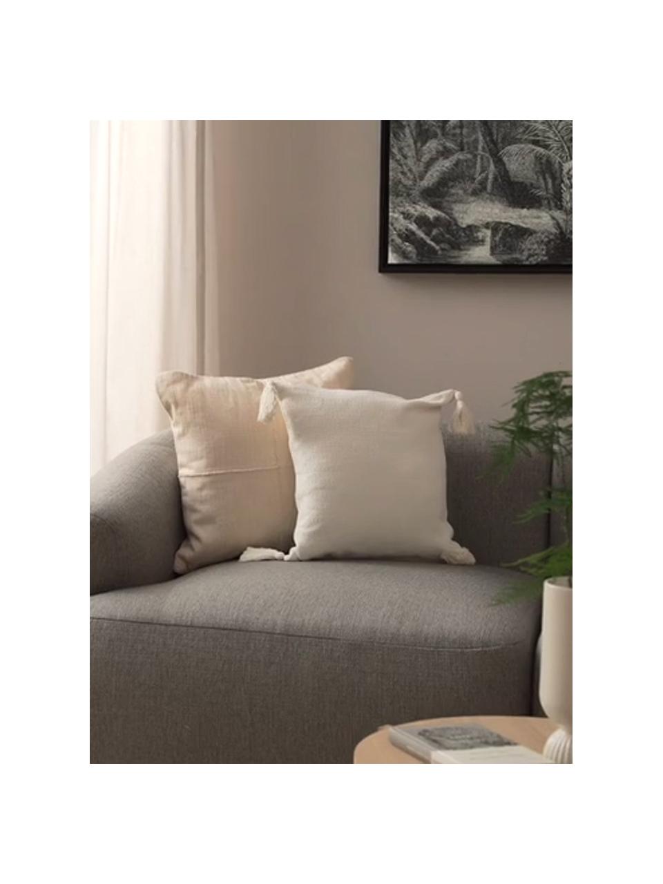 Federa arredo color bianco crema con nappe decorative Lori, 100% cotone, Bianco crema, Larg. 40 x Lung. 40 cm