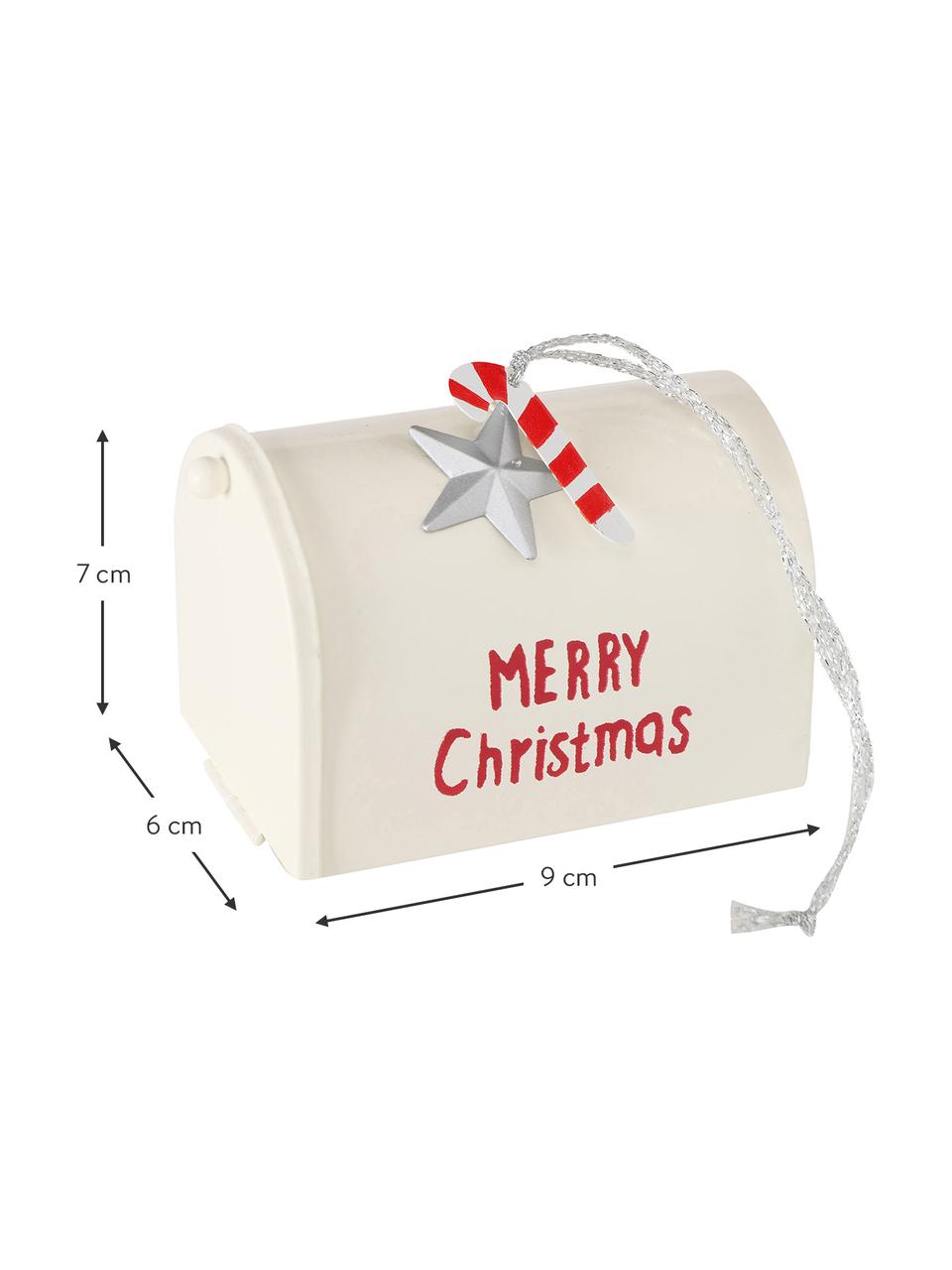 Baumanhänger Santa's Mailbox, 4er-Set, Metall, lackiert, Polyester, Rot, Weiss, Silberfarben, B 9 x H 7 cm