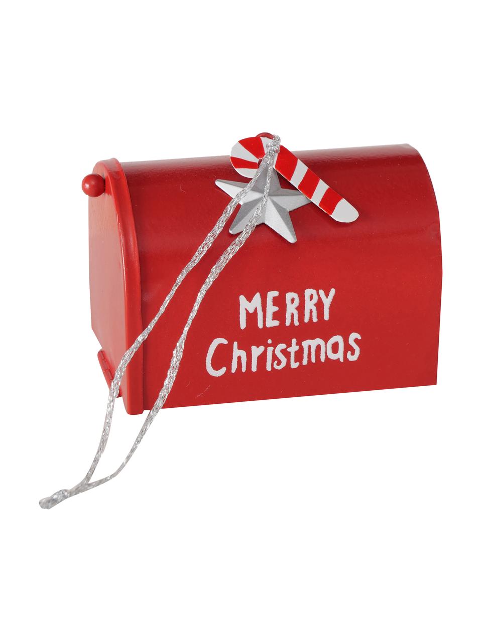 Kerstboomhanger Santa's Mailbox, set van 4, Gelakt metaal, polyester, Rood, wit, zilverkleurig, B 9 cm x H 7 cm