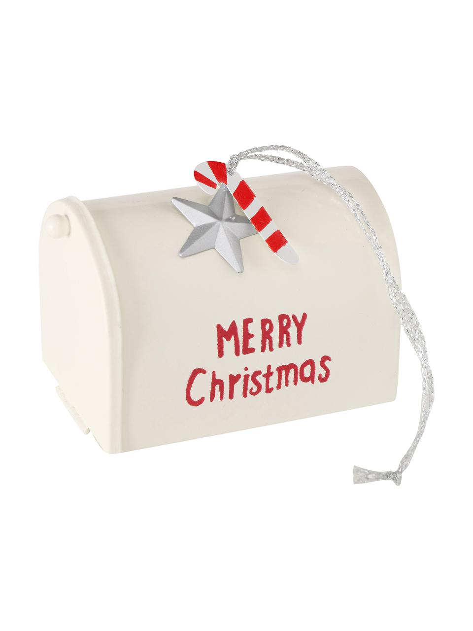 Kerstboomhanger Santa's Mailbox, set van 4, Gelakt metaal, polyester, Rood, wit, zilverkleurig, B 9 cm x H 7 cm