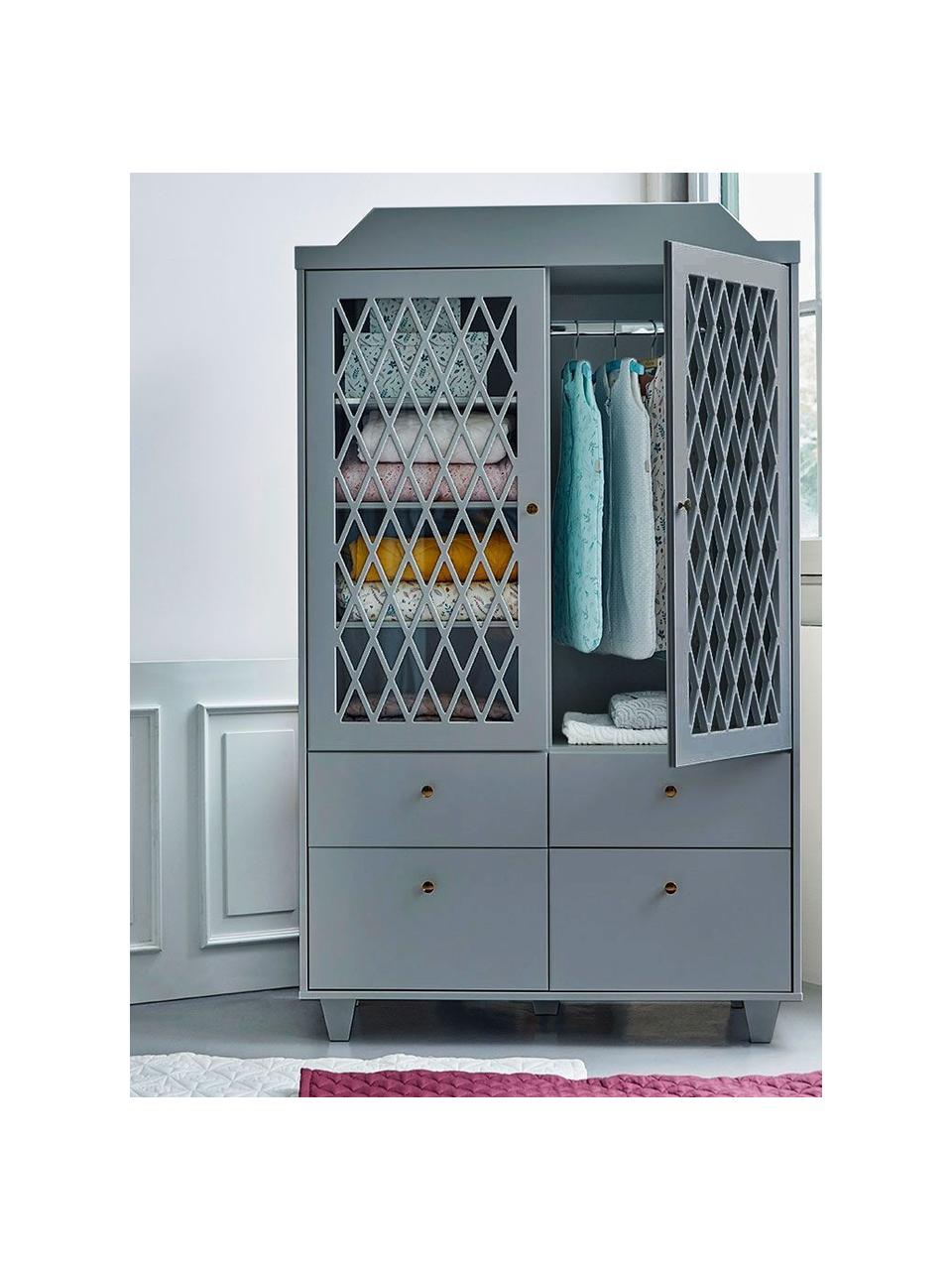 Armadio in legno per bambini Harlequin, Grigio, Larg. 105 x Alt. 176 cm