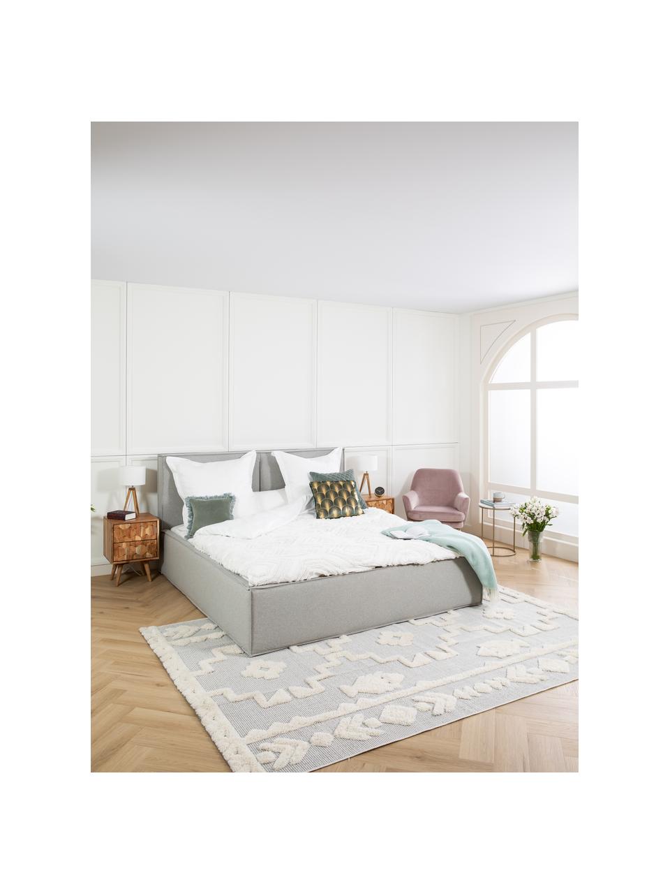 Gestoffeerd bed Dream met opbergruimte in lichtgrijs, Frame: massief grenenhout en pla, Bekleding: polyester (gestructureerd, Geweven stof lichtgrijs, 180 x 200 cm