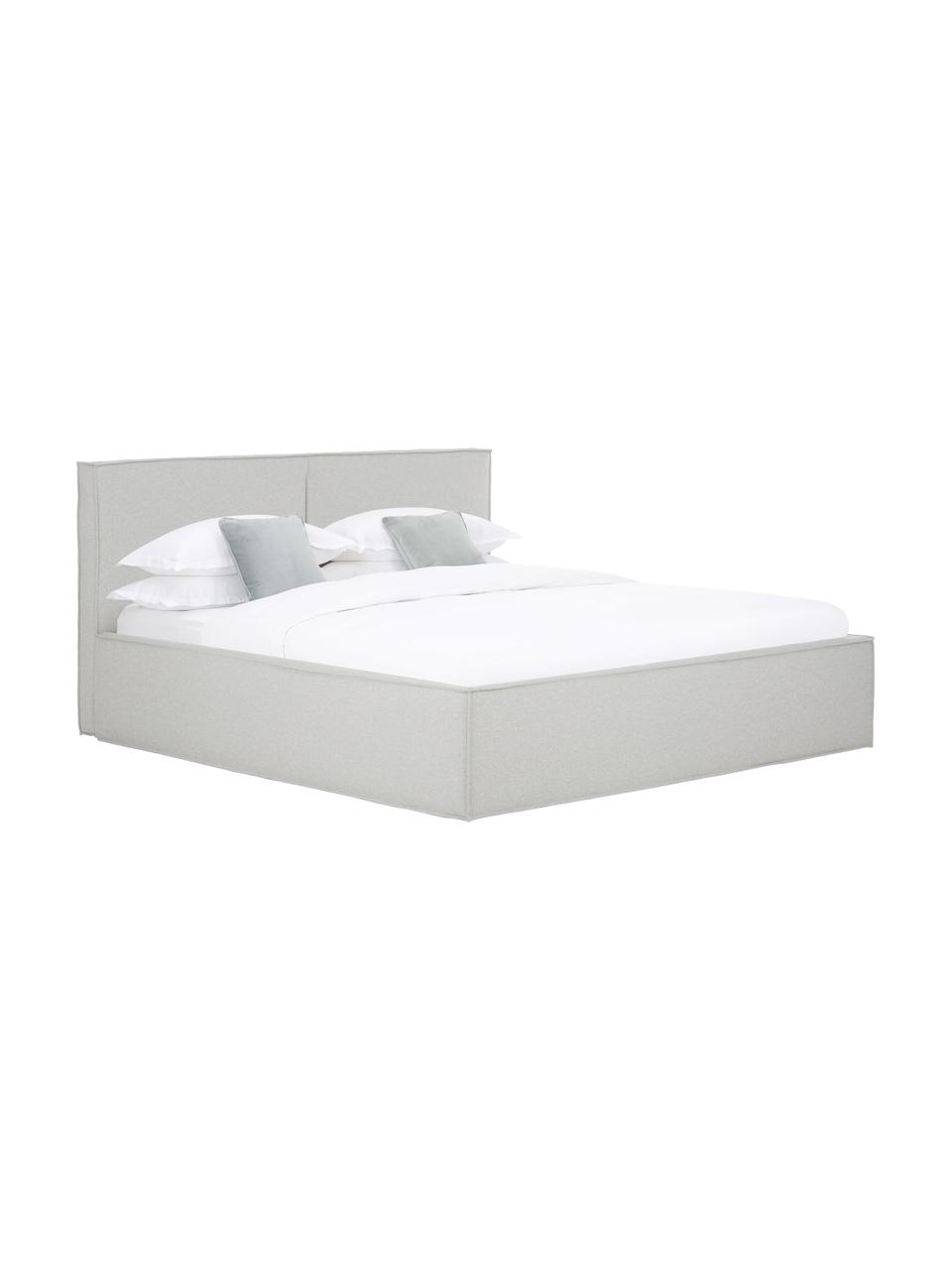 Cama tapizada Dream, con espacio de almacenamiento, Tapizado: poliéster (texturizado) A, Estructura: madera de pino maciza con, Tejido gris claro, An 200 x L 200 cm