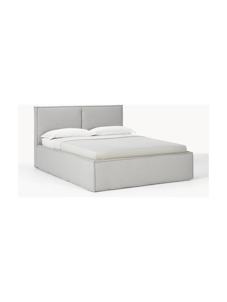 Cama tapizada Dream, con espacio de almacenamiento, Tapizado: poliéster (texturizado) A, Estructura: madera de pino maciza y m, Tejido gris claro, An 160 x L 200 cm