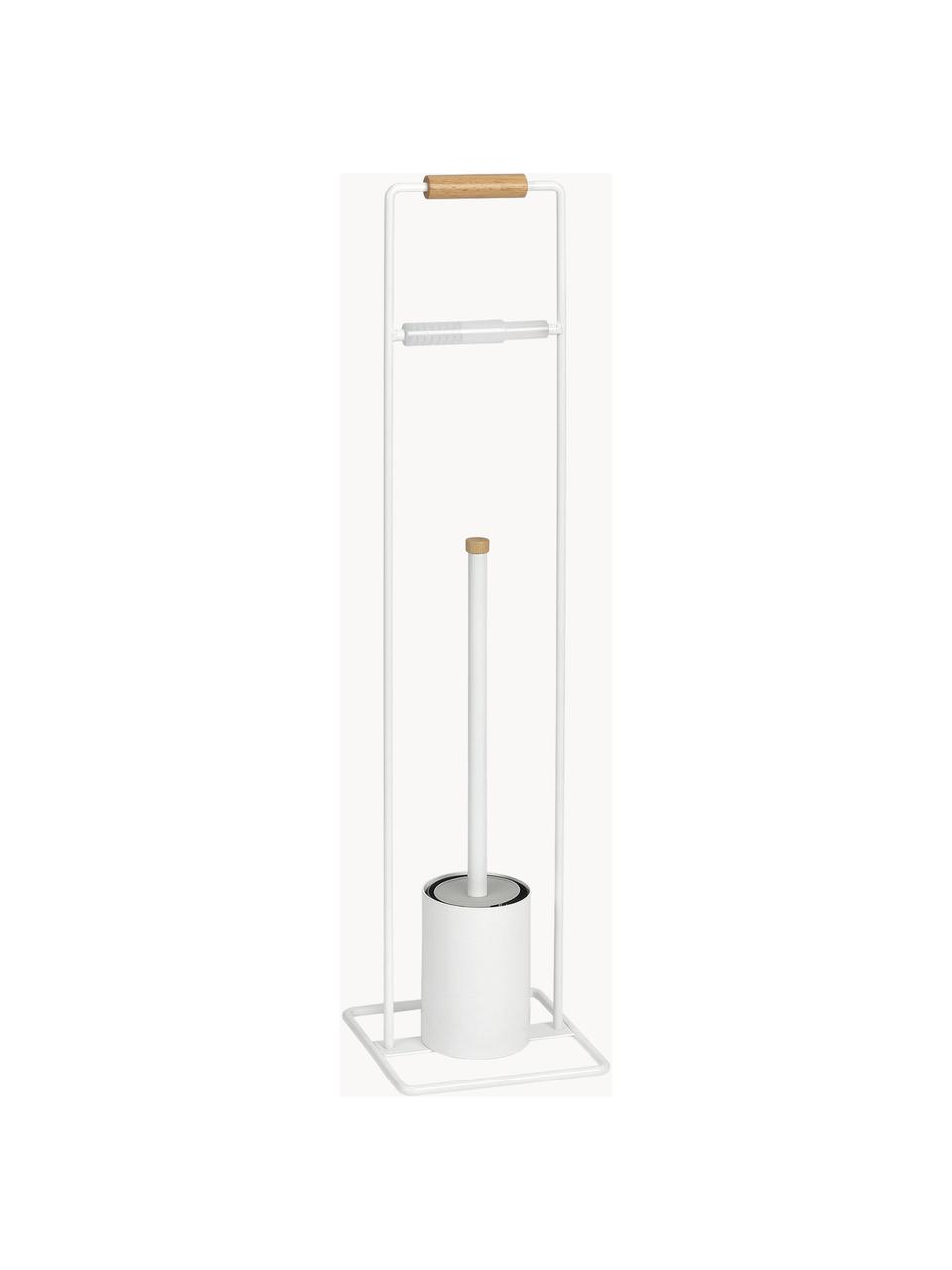 Držák na toaletní papír s WC kartáčem Barbican, Kov, lakované kaučukové dřevo, Bílá, kaučukové dřevo, Š 18 cm, V 72 cm