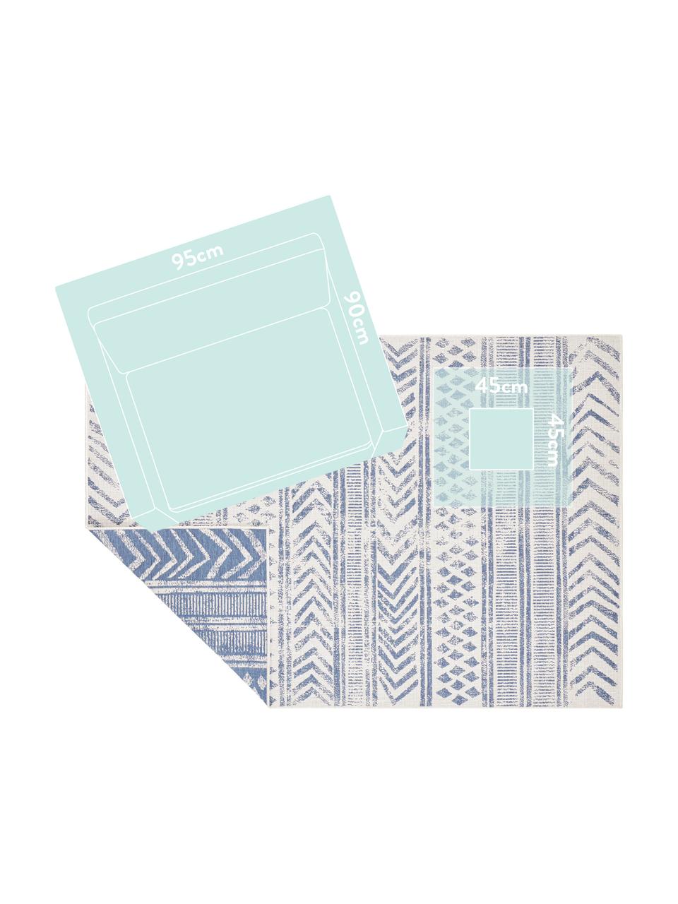 Dubbelzijdig in- en outdoor vloerkleed Biri met grafisch patroon, 100% polypropyleen, Blauw, crèmekleurig, B 200 x L 290 cm (maat L)