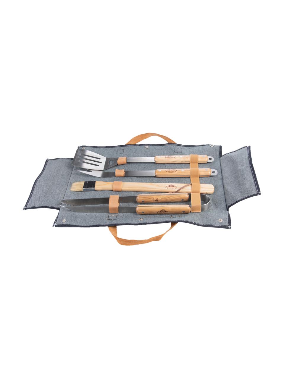 Grillwerkzeug-Set Denim, 5-tlg., Tasche: 90% Baumwolle, 10% Polyes, Schwarz, B 50 x H 36 cm