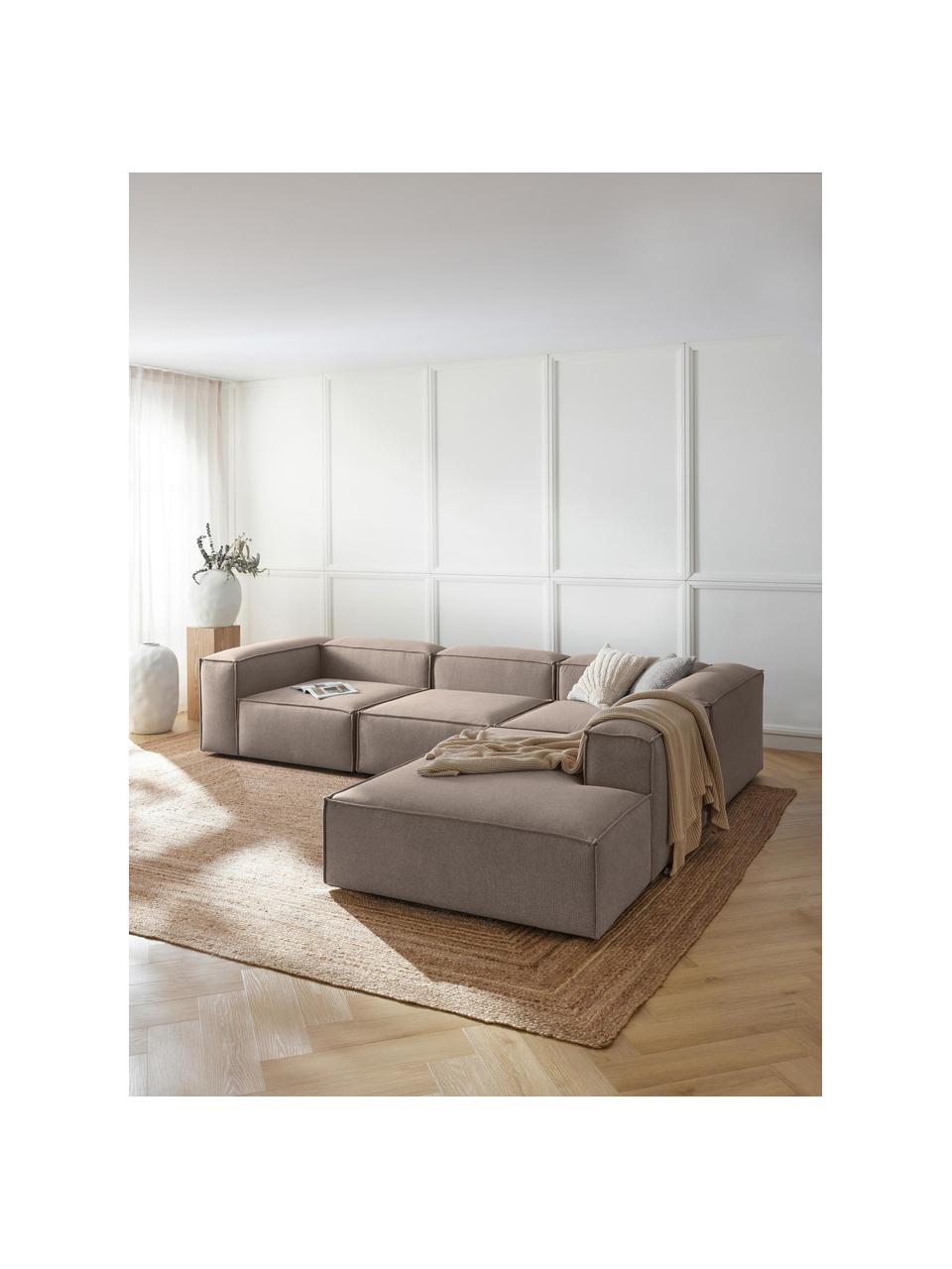 Modulaire XL hoekbank Lennon, Bekleding: 100% polyester De slijtva, Frame: massief grenenhout, multi, Poten: kunststof Dit product is , Geweven stof taupe, B 329 x D 269 cm, hoekdeel links