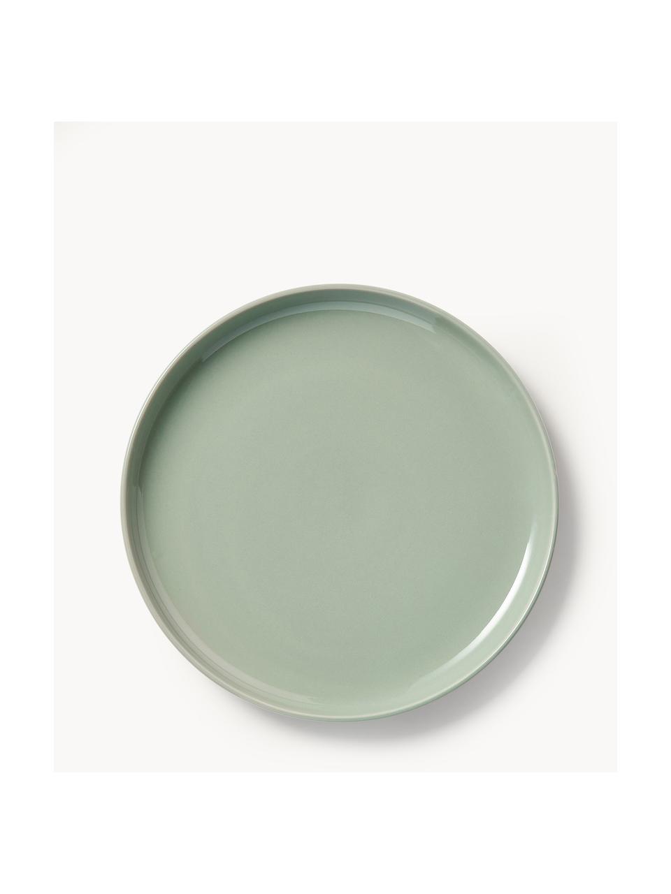 Assiettes plates en porcelaine Nessa, 4 pièces, Porcelaine de haute qualité, émaillé, Vert sauge, haute brillance, Ø 26 cm