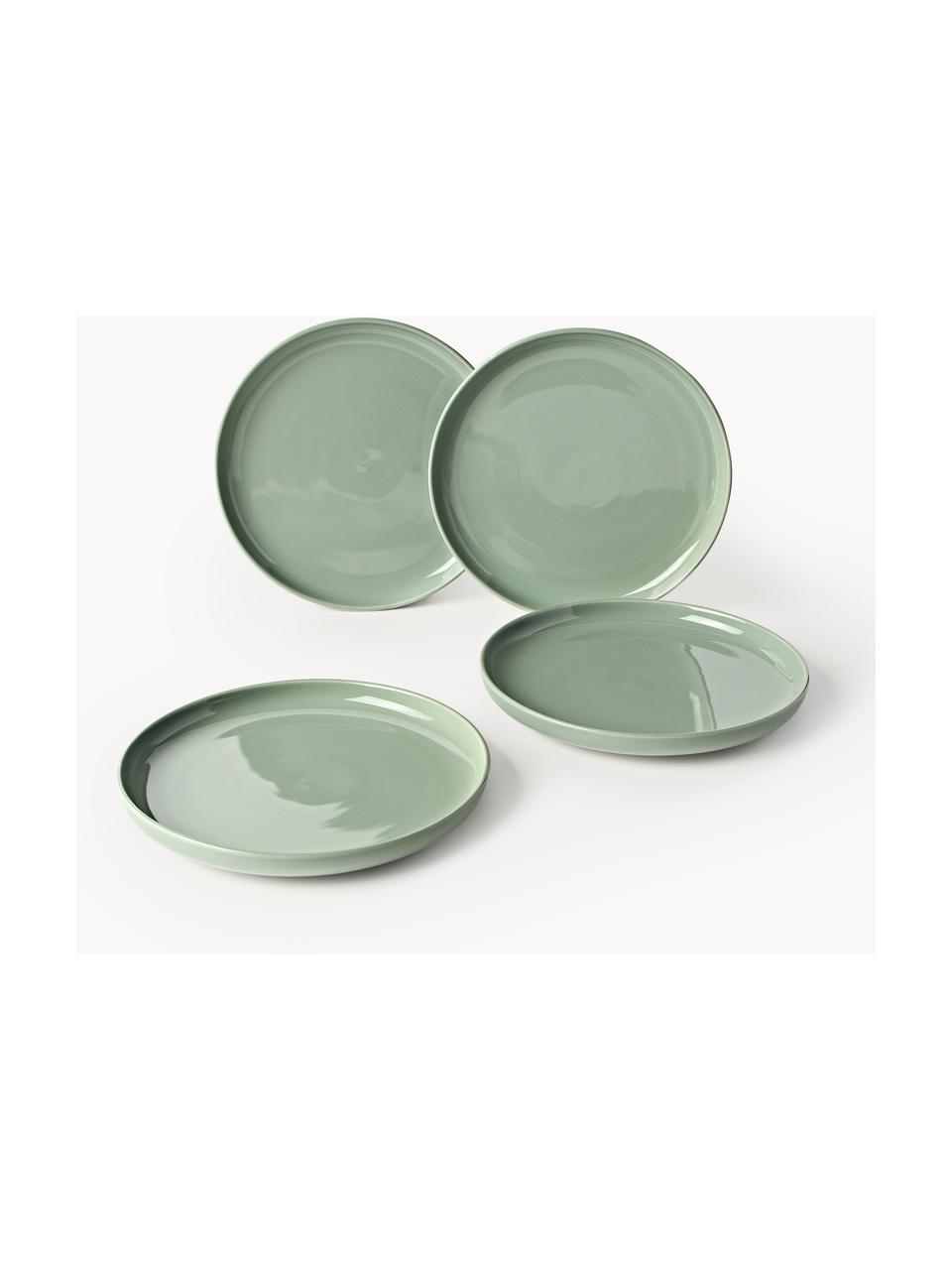 Platos llanos de porcelana Nessa, 4 uds., Porcelana dura de alta calidad, esmaltada, Verde salvia brillante, Ø 26 cm