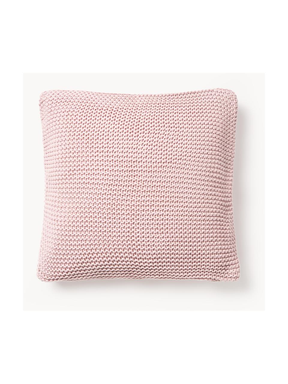 Housse de coussin en tricot de coton bio Adalyn, 100 % coton bio, certifié GOTS, Rose pâle, larg. 40 x long. 40 cm