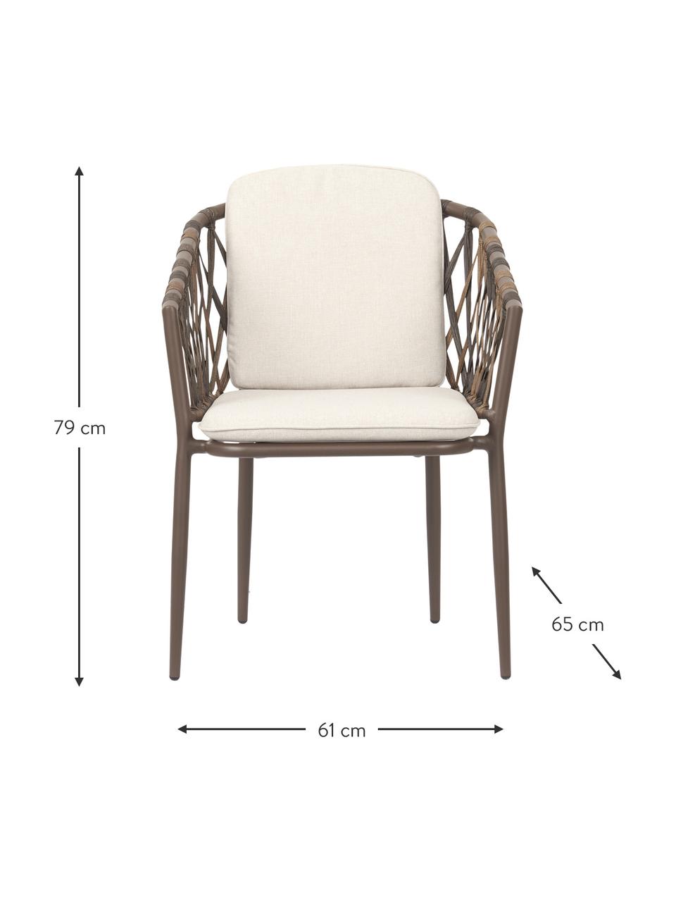 Krzesło ogrodowe z podłokietnikami Hila, Tapicerka: 100% poliester, Korpus: rattan, Kremowobiała tkanina, rattan, S 61 x G 65 cm