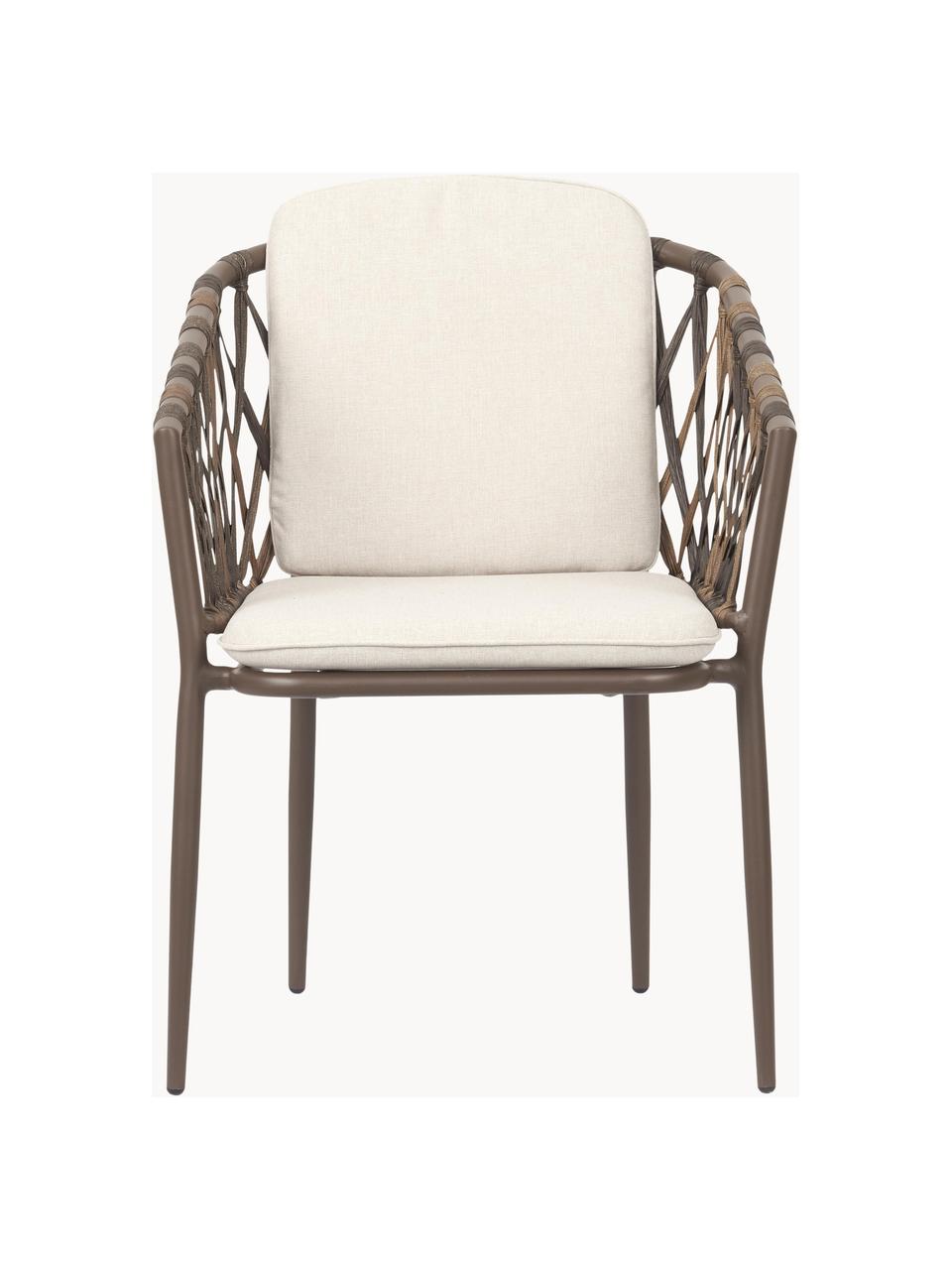 Chaise de jardin avec accoudoirs Hila, Tissu blanc crème, rotin, larg. 61 x prof. 65 cm