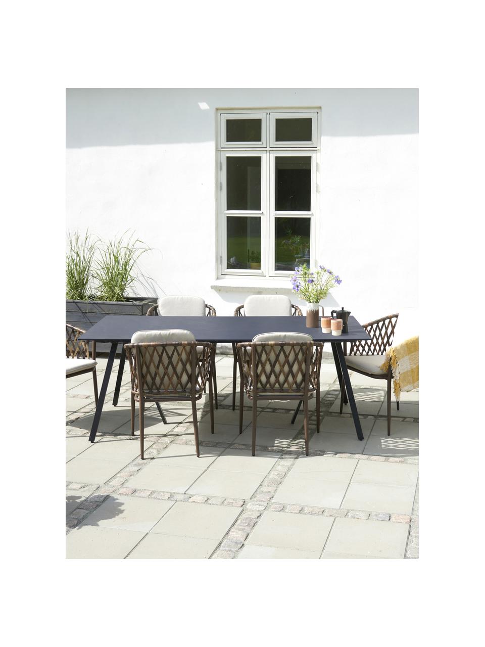 Gartenstuhl Hila mit Armlehnen, Bezug: 100 % Polyester, Korpus: Rattan, Webstoff Cremeweiß, Braun, B 61 x T 65 cm