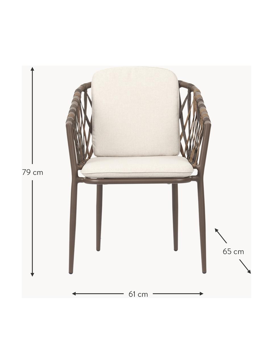 Silla con reposabrazos para exterior de ratán Hila, Tapizado: 100% poliéster, Estructura: ratán, Tejido blanco crema, ratán, An 61 x F 65 cm