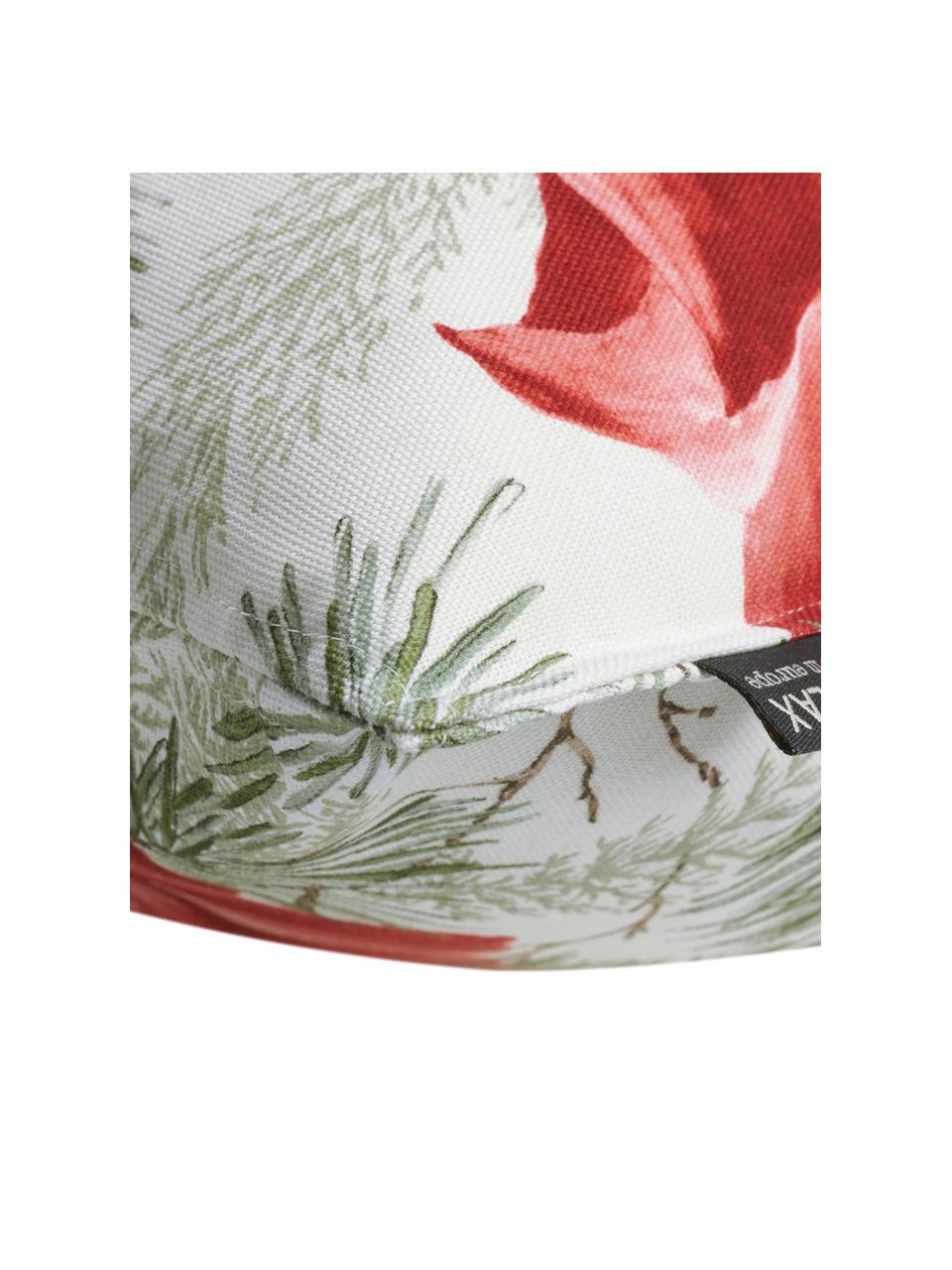 Kussenhoes Amara met bloemen patroon, Katoen, Wit, rood, groen, 50 x 50 cm