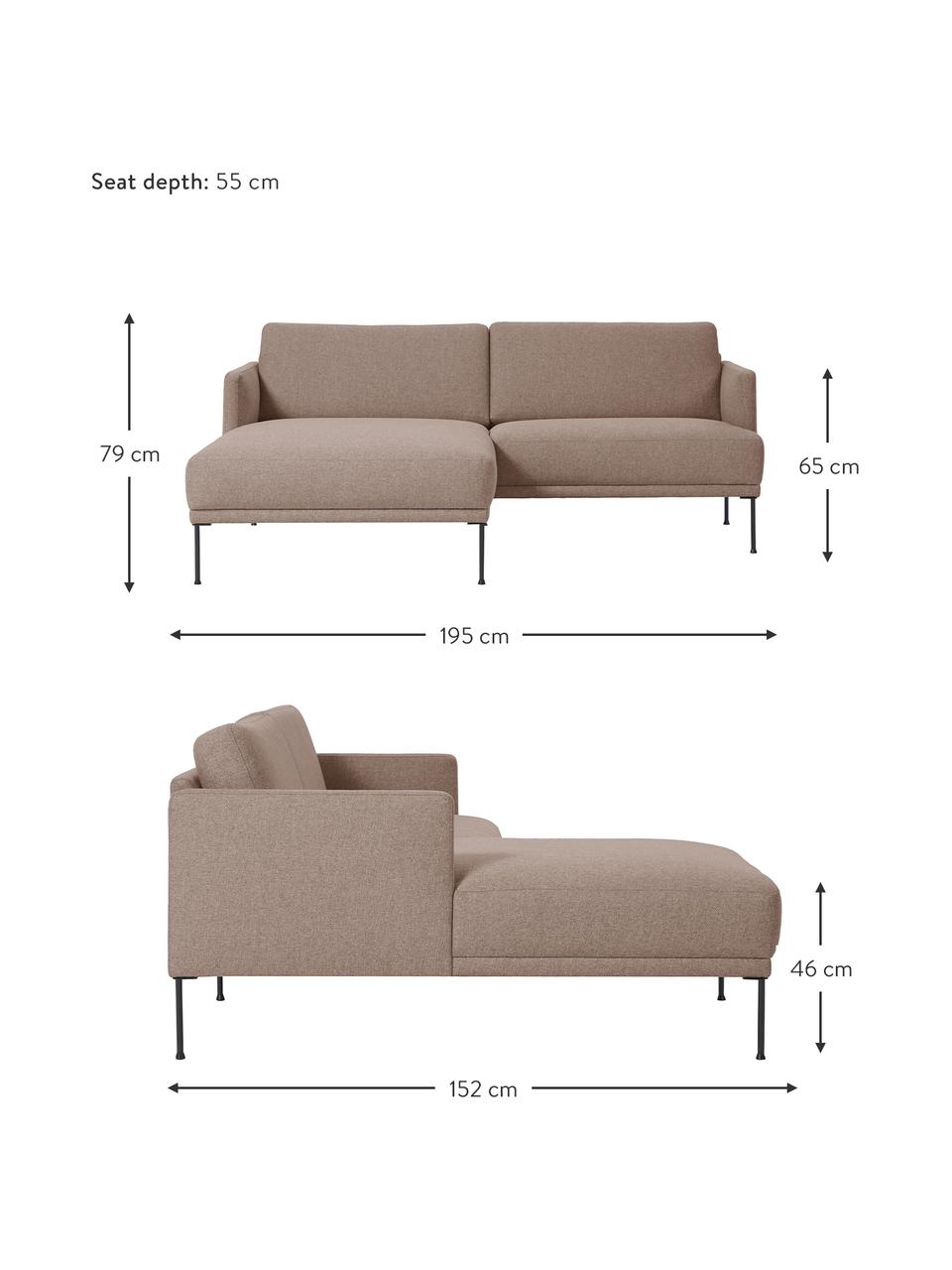 Kleines Ecksofa Fluente, Bezug: 100 % Polyester Der strap, Gestell: Massives Kiefernholz, FSC, Füße: Metall, pulverbeschichtet, Webstoff Beige, B 198 x T 152 cm, Eckteil links