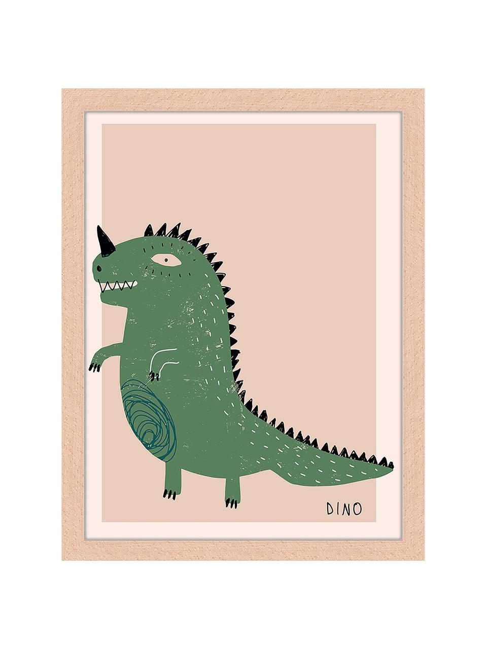 Ingelijste digitale print Dino, Lijst: beukenhout FSC-gecertific, Licht hout, perzik, groen, B 33 x H 43 cm