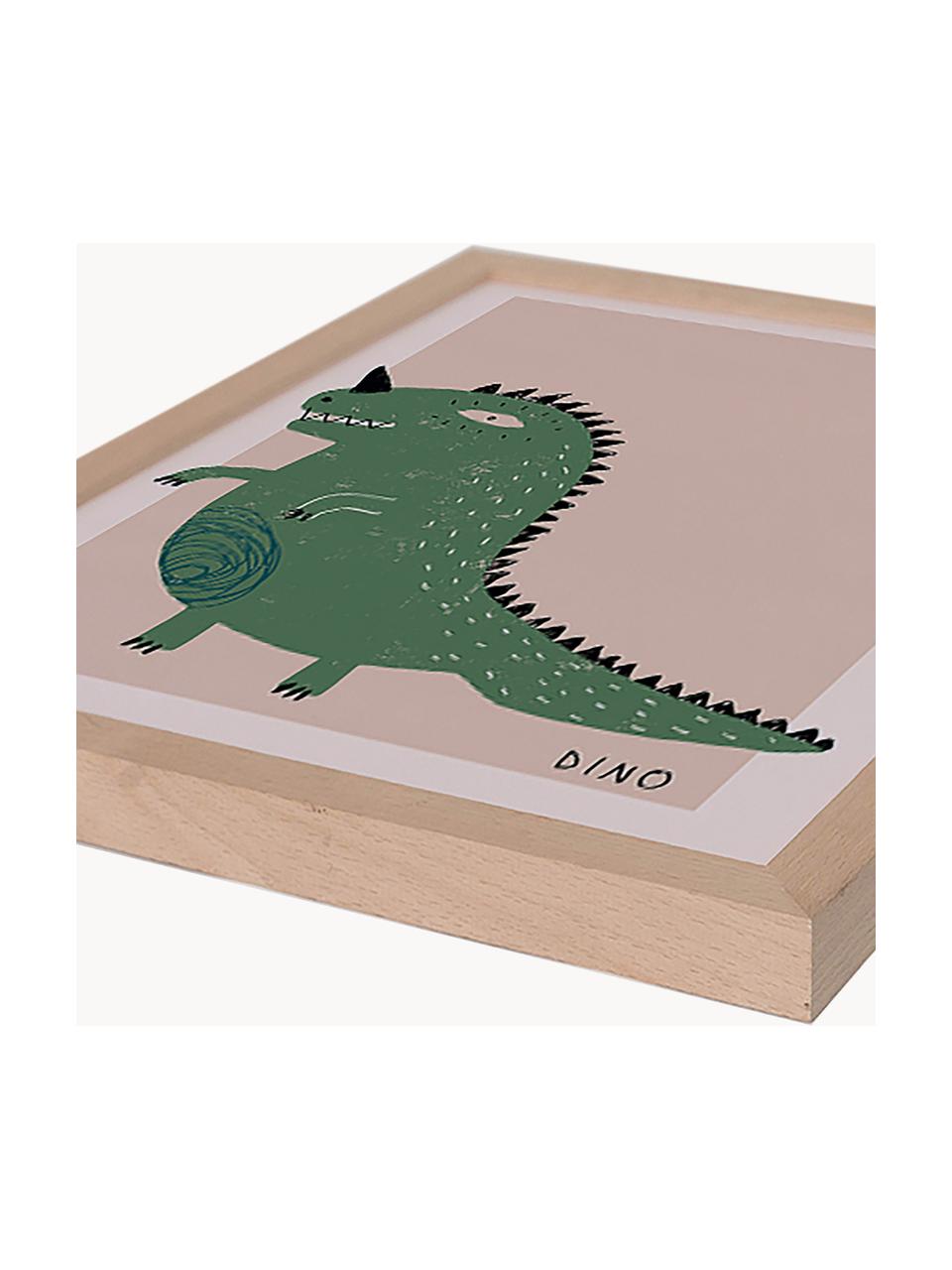Ingelijste digitale print Dino, Lijst: beukenhout FSC-gecertific, Licht hout, perzik, groen, B 33 x H 43 cm