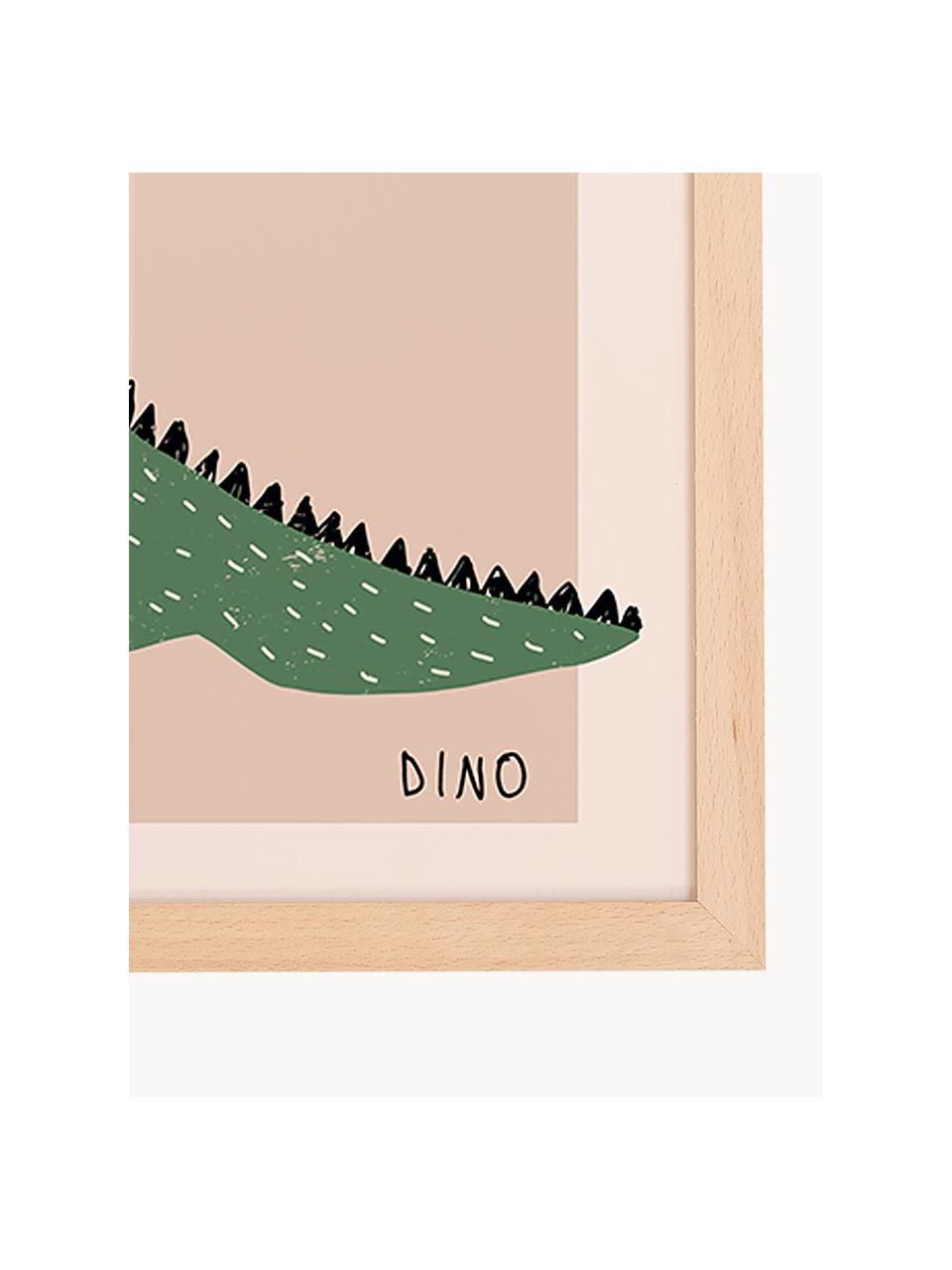 Impression numérique encadrée Dino, Bois clair, pêche, vert, larg. 33 x haut. 43 cm