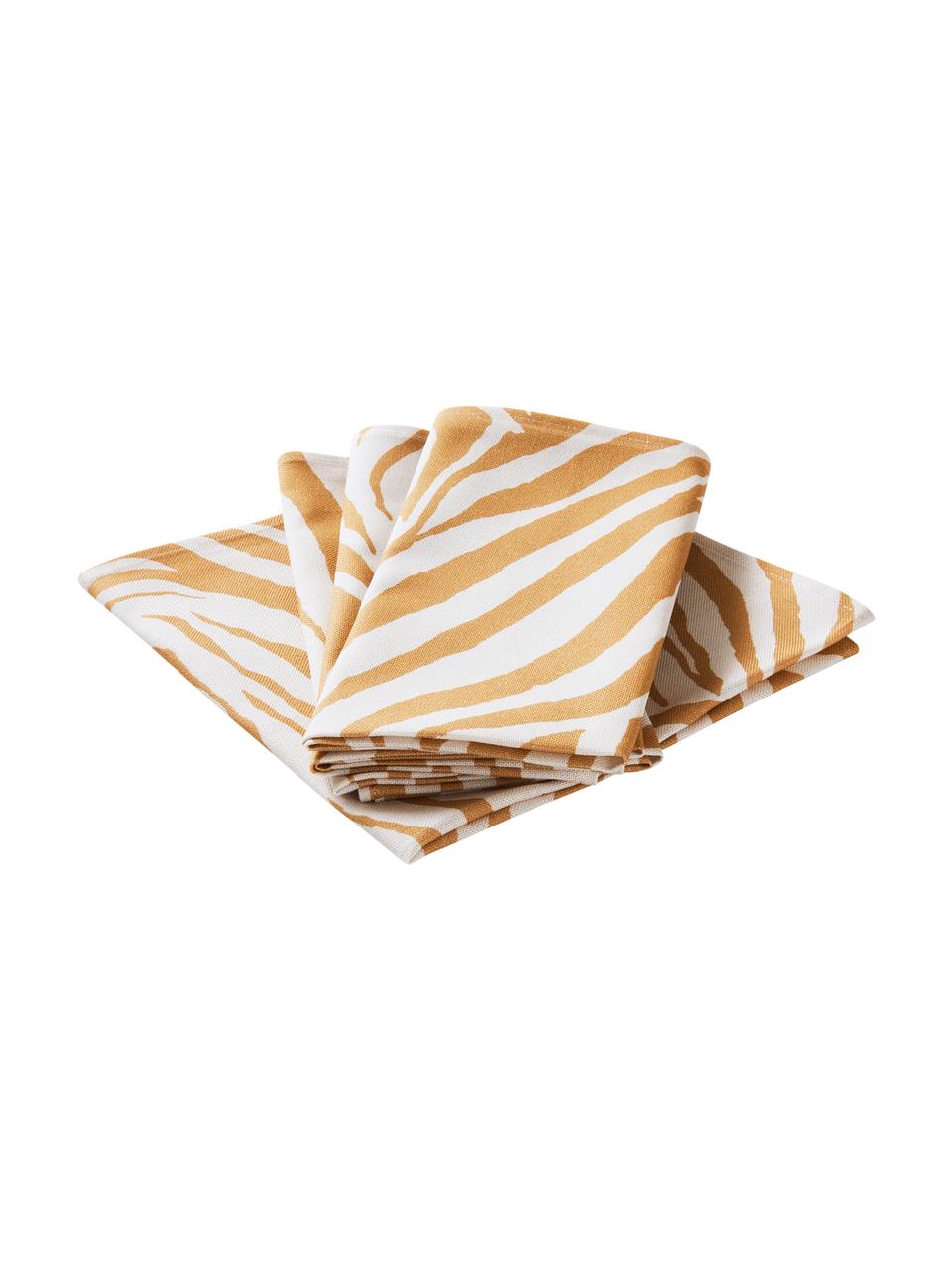 Stoffen servetten Zadie van katoen met zebrapatroon, 4 stuks, 100% katoen, Mosterdgeel, crèmewit, B 45 x L 45 cm